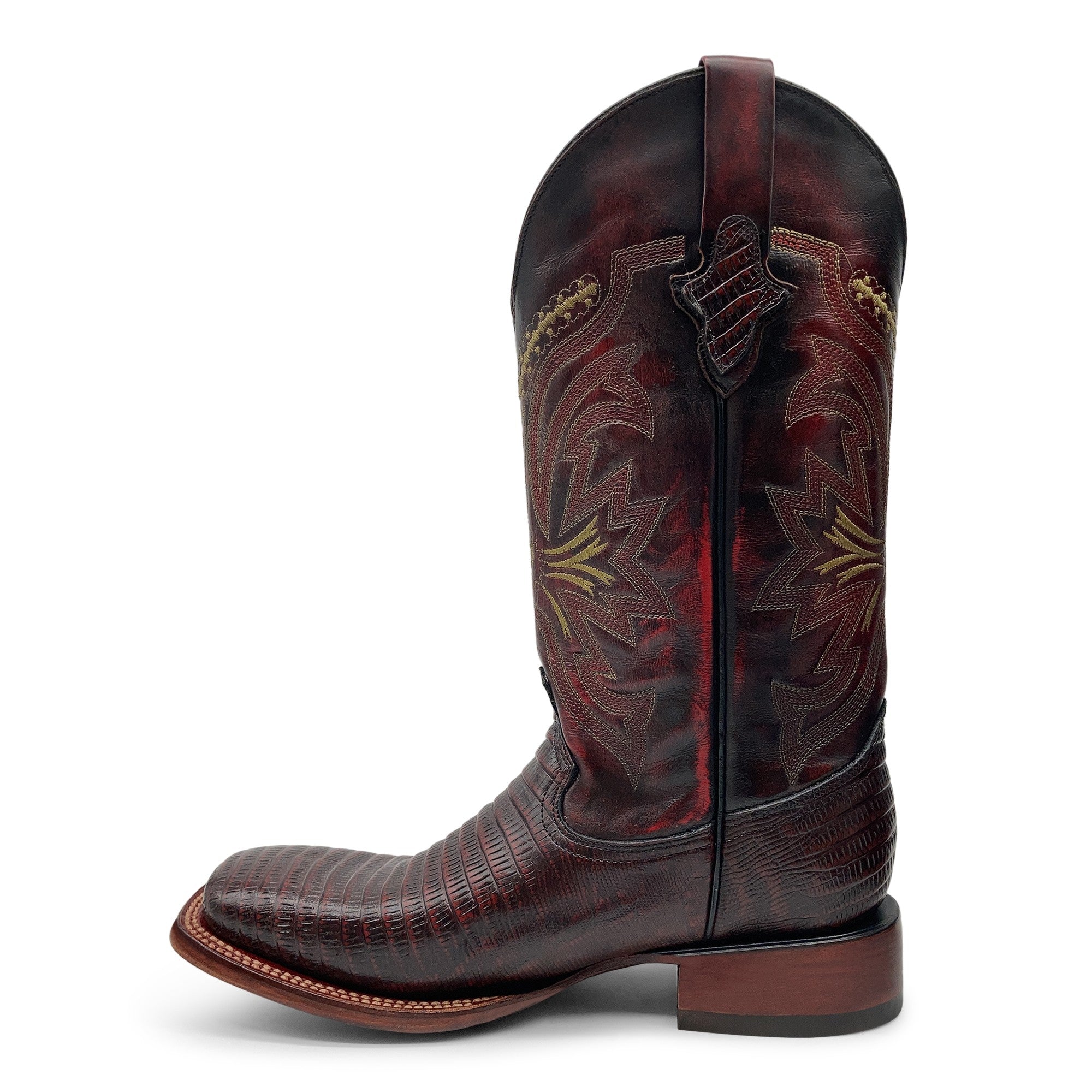 Men’s Leather Lizard Print Western Cowboy Boots Square Toe
