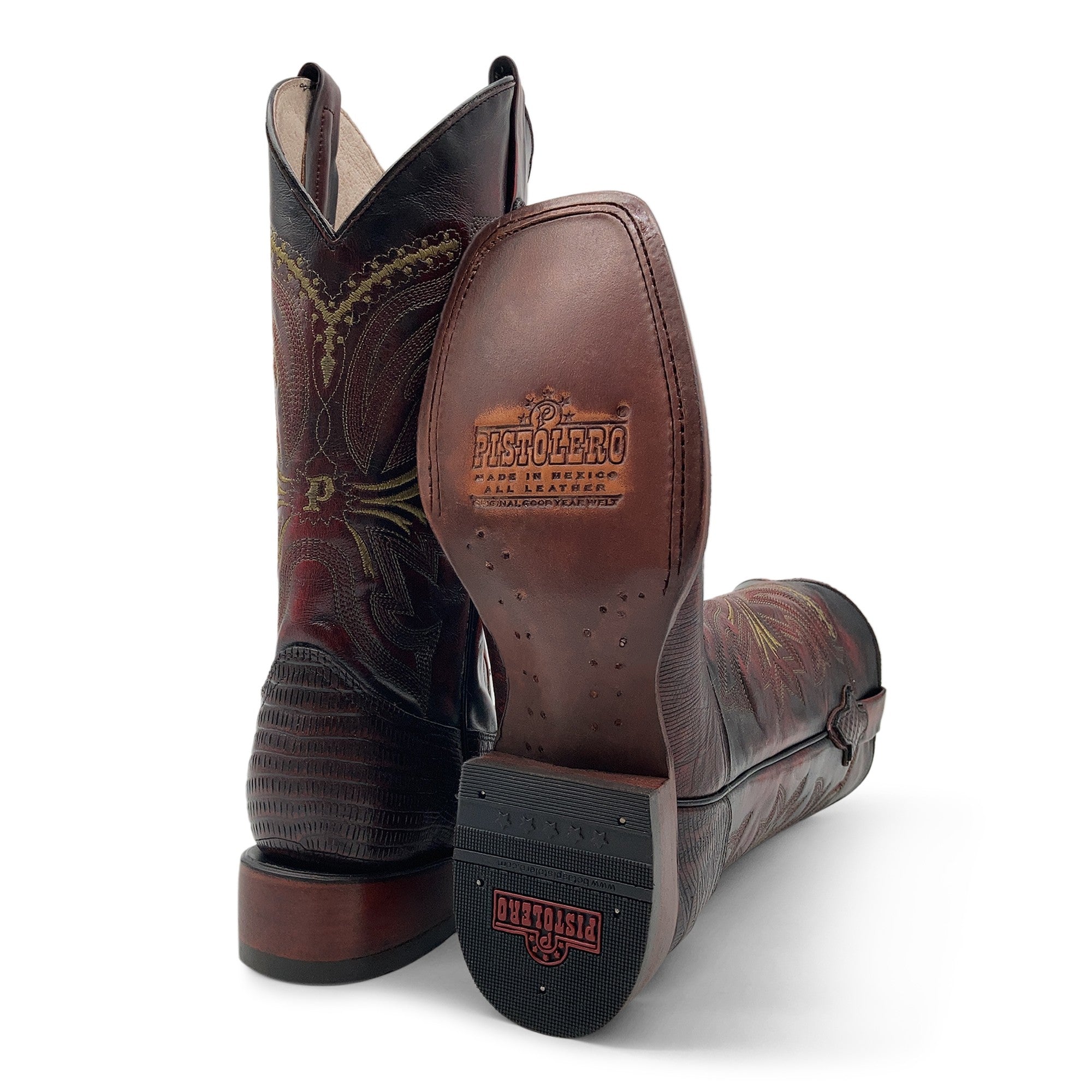 Men’s Leather Lizard Print Western Cowboy Boots Square Toe