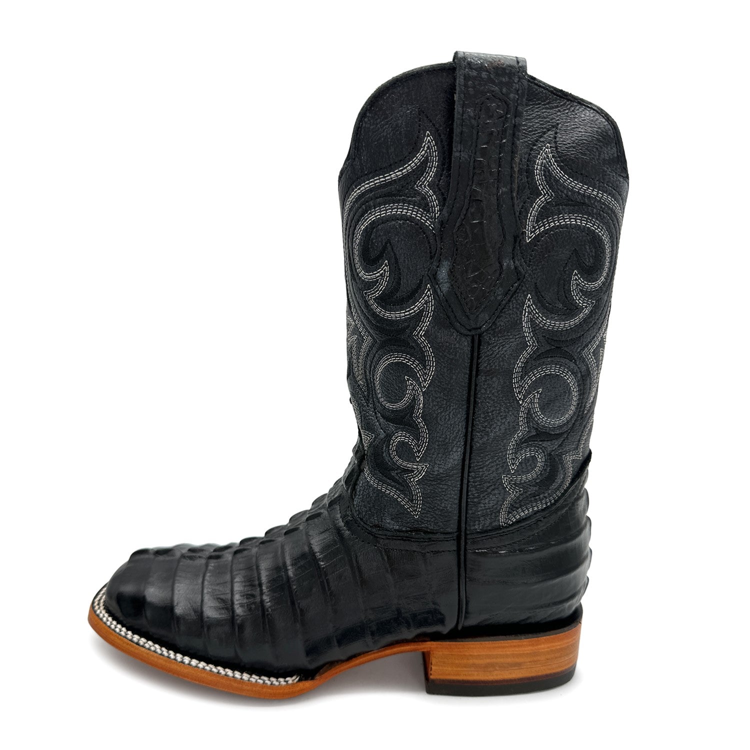Men's Leather Alligator Tail Print Square Toe Western Cowboy Boot