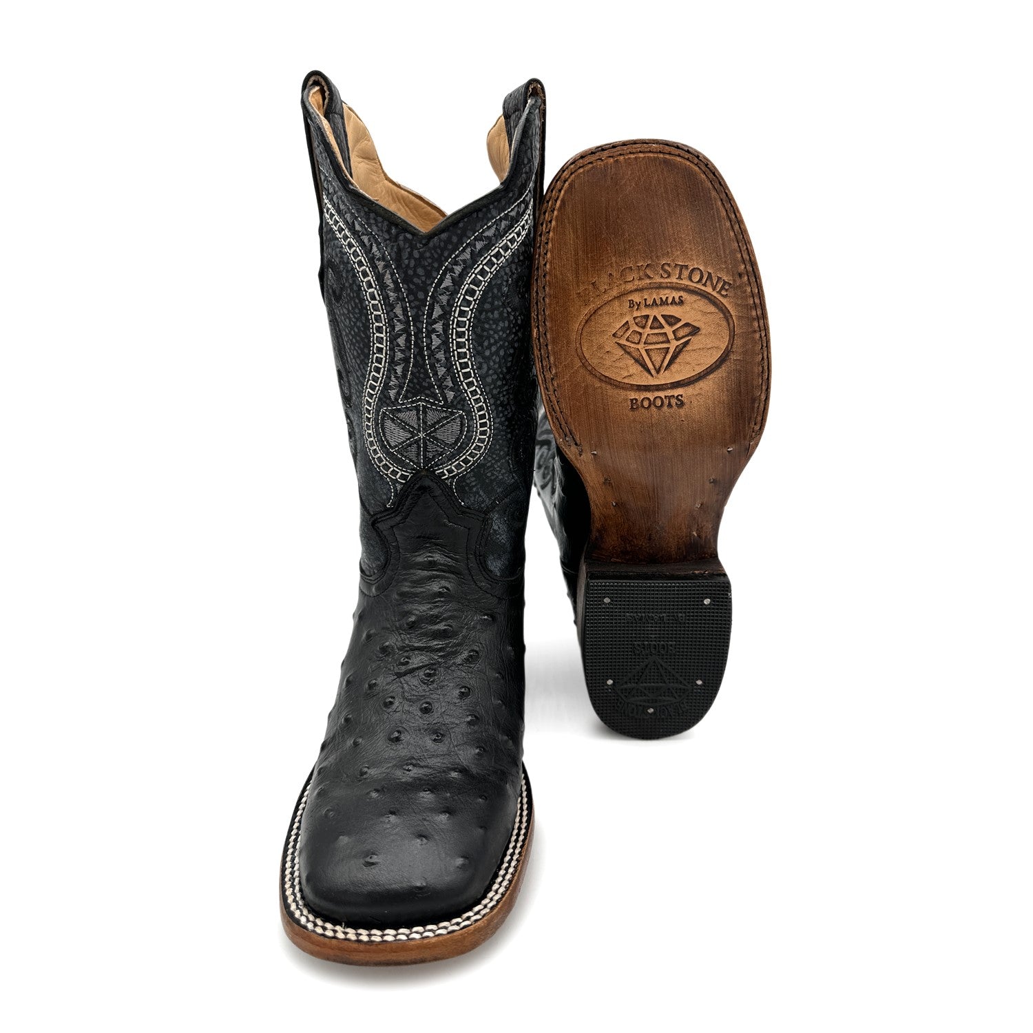 Men's Leather Ostrich Quill Print Square Toe Western Cowboy Boot