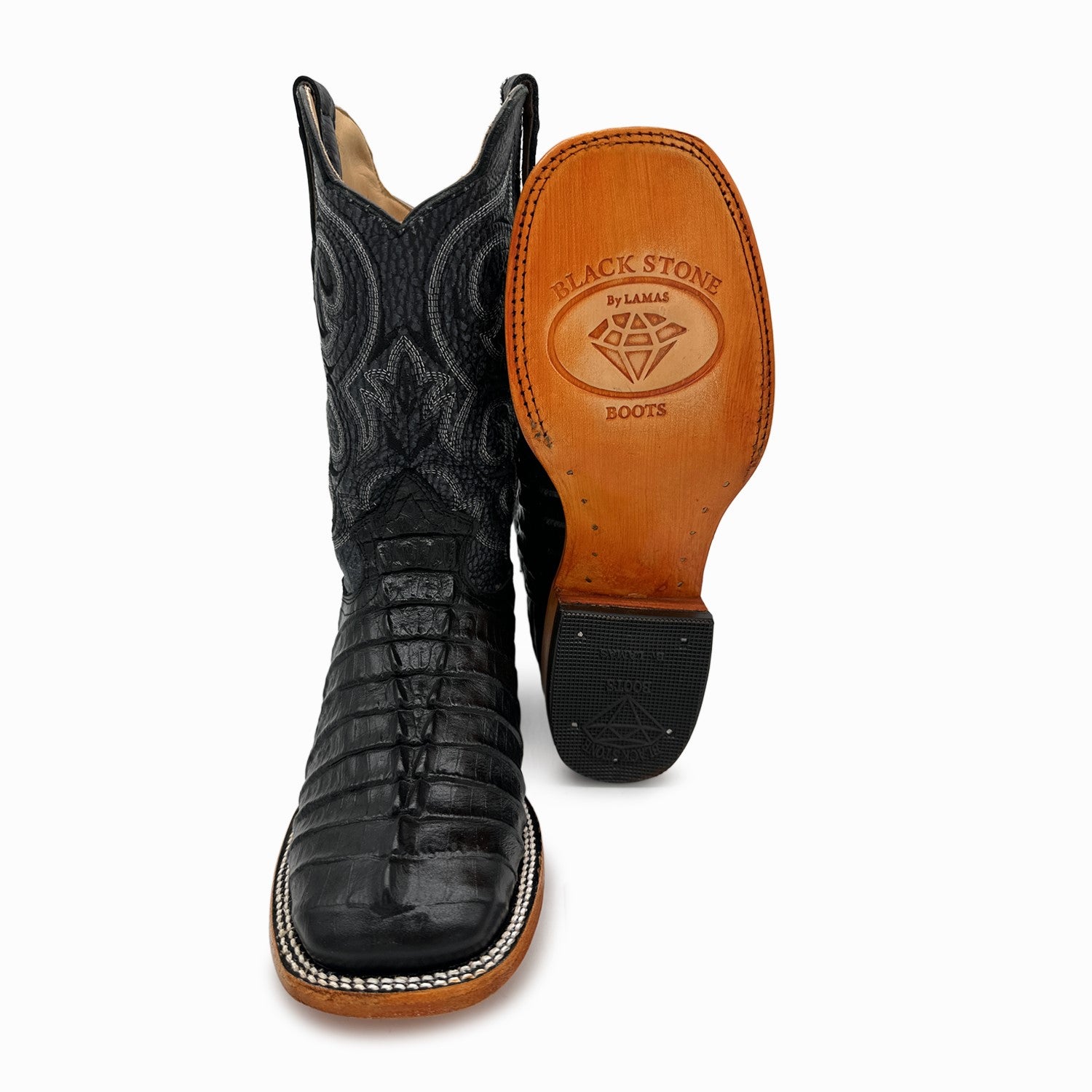 Men's Leather Alligator Tail Print Square Toe Western Cowboy Boot