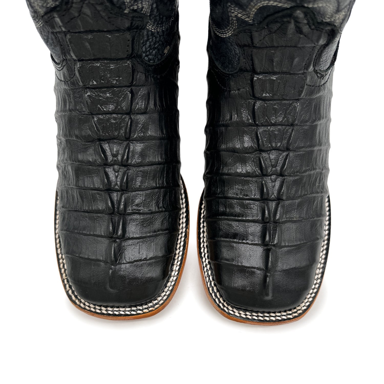 Men's Leather Alligator Tail Print Square Toe Western Cowboy Boot