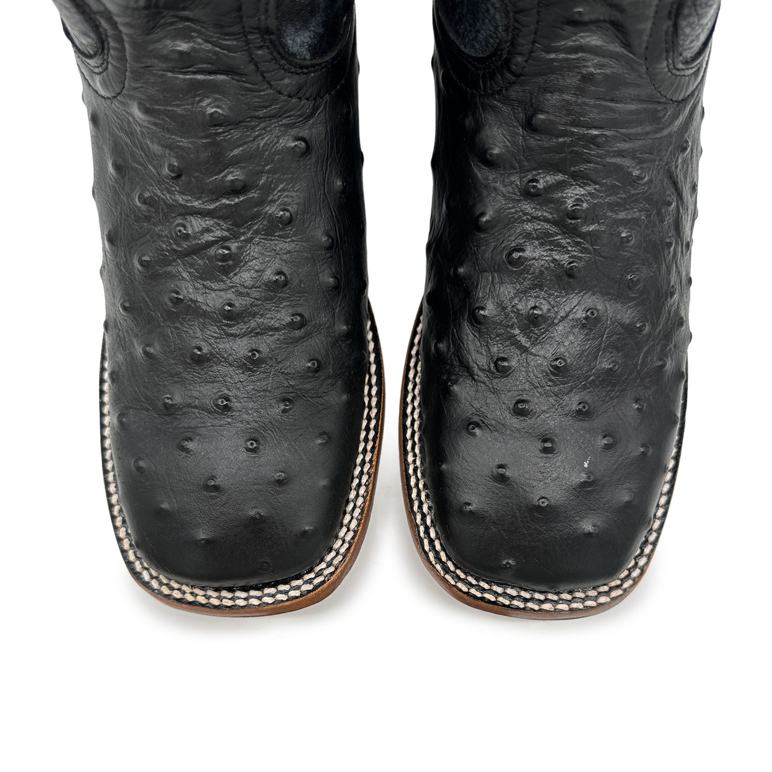 Men's Leather Ostrich Quill Print Square Toe Western Cowboy Boot