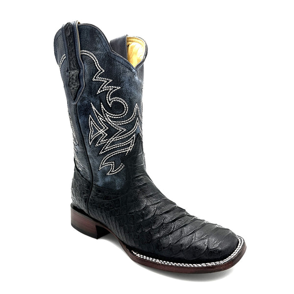 Men's Leather Exotic Python Print Square Toe Cowboy Boot