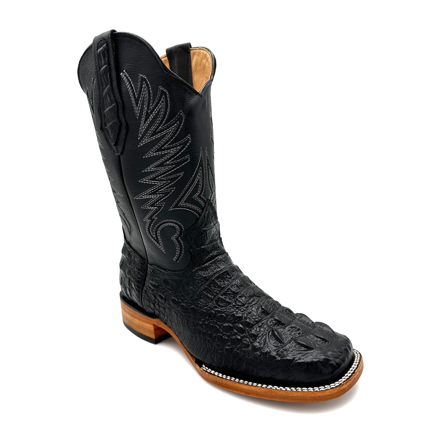 Men's Leather Square Toe Cowboy Boot Embossed Crocodile Alligator Print Western Boot