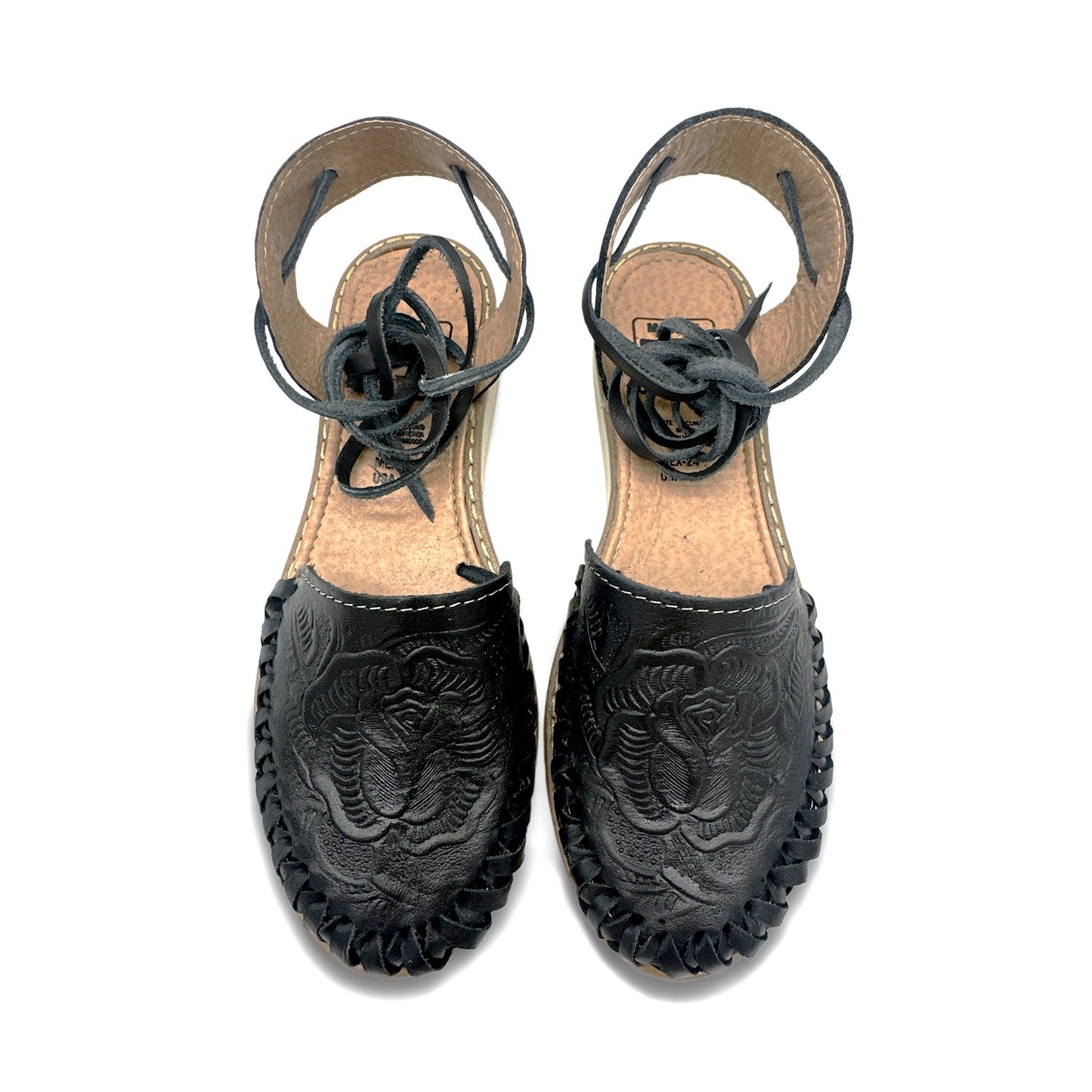 WOMEN’S LACE UP ENGRAVED LEATHER MEXICAN HUARACHE SANDAL