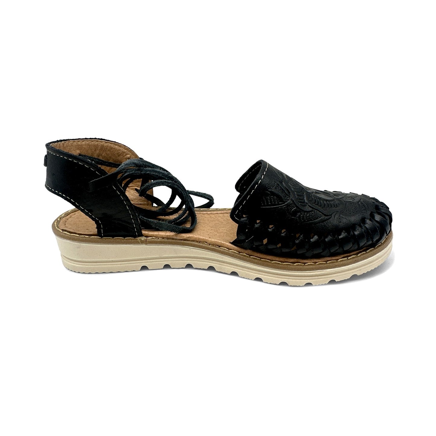 WOMEN’S LACE UP ENGRAVED LEATHER MEXICAN HUARACHE SANDAL