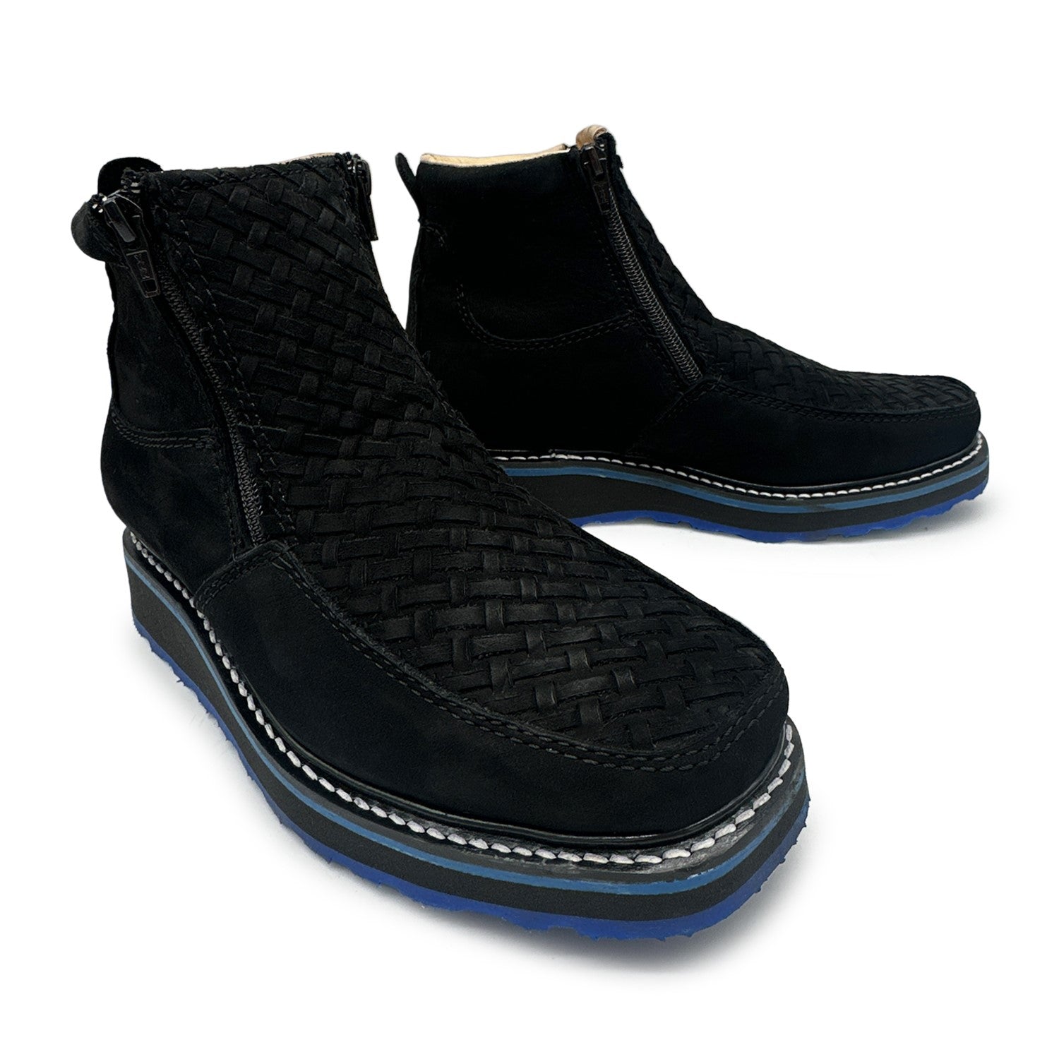 Men's Square Toe Leather Double Zipper Cowboy Petatillo Boot