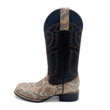 MENS EXOTIC PYTHON SNAKE PRINT SQUARE TOE LEATHER BOOT