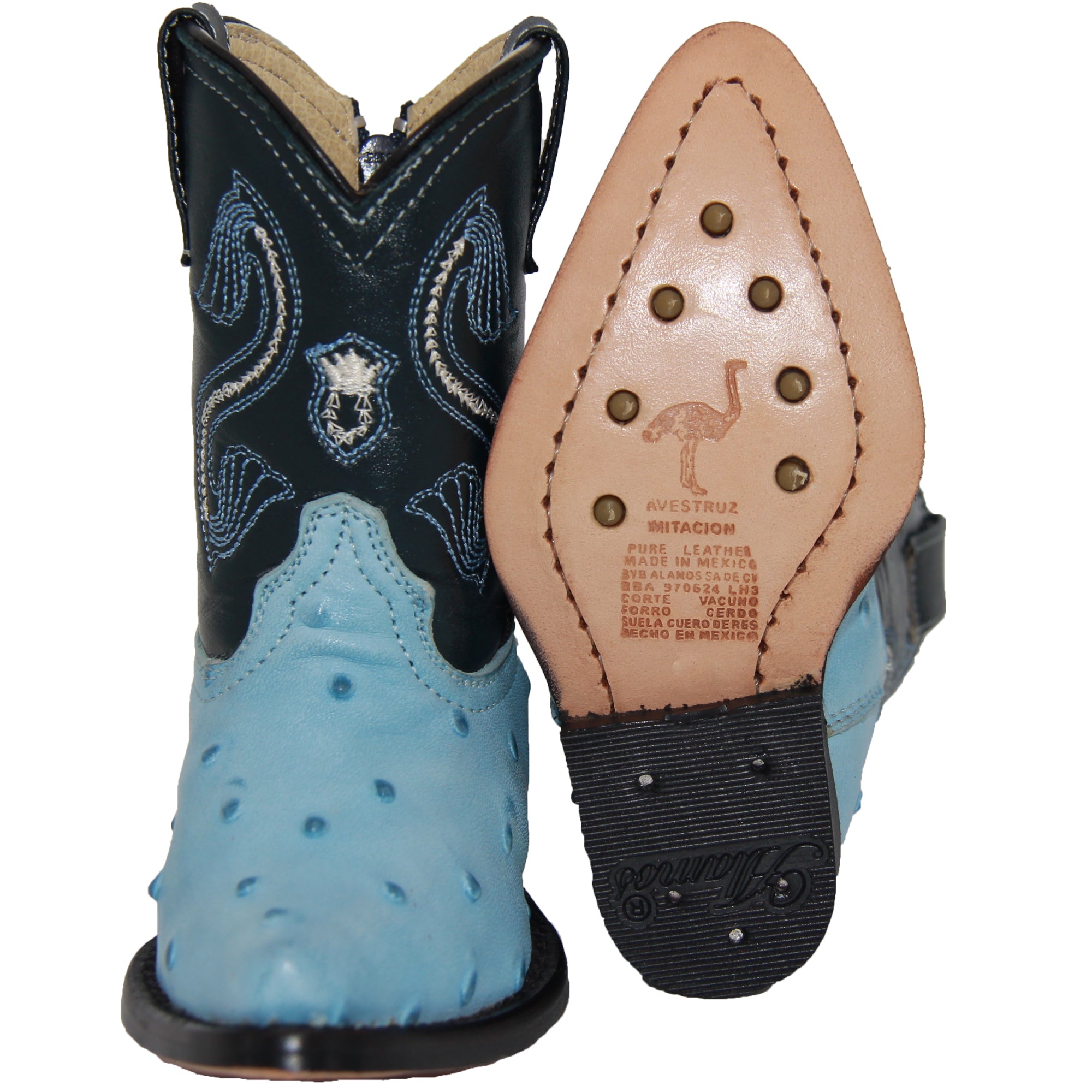 Kids Ostrich Print Western Boots Infant Toddler Cowboy Snip Toe Boot