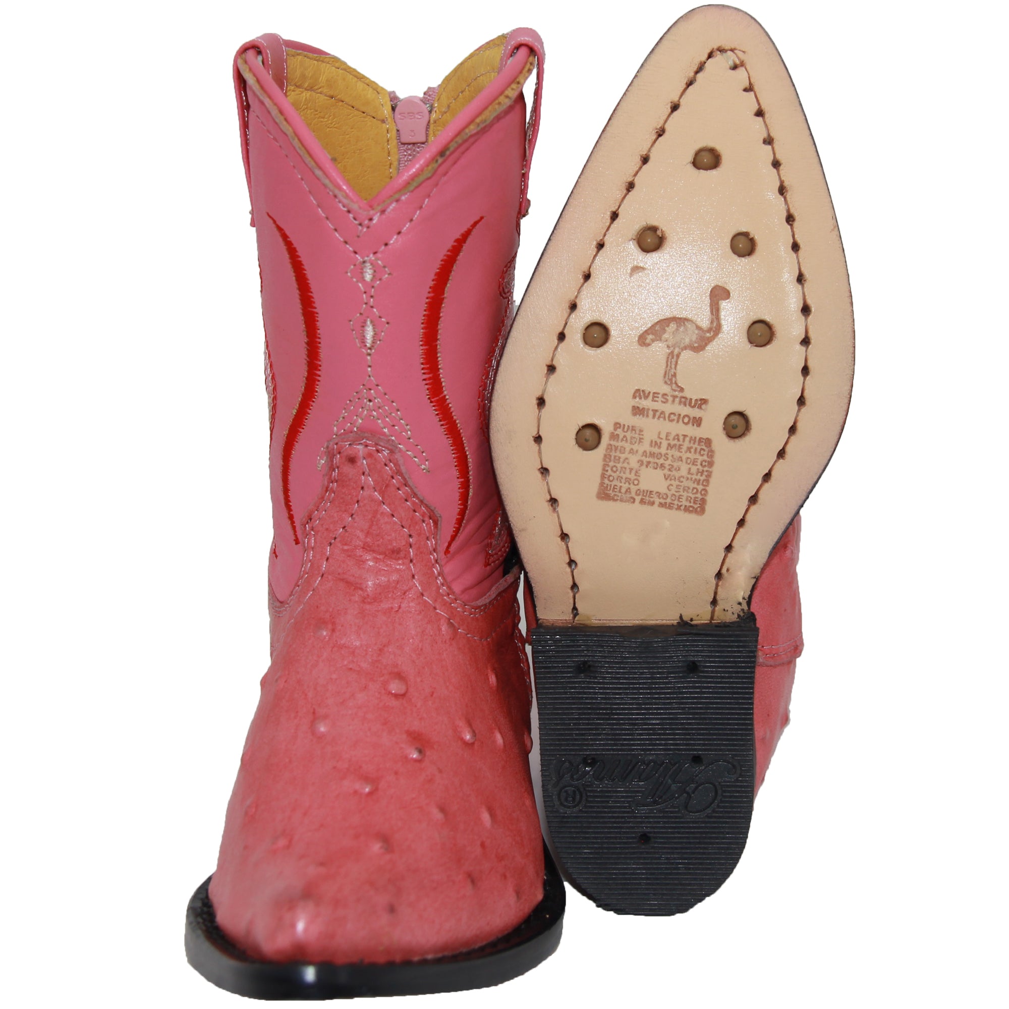 Kids Ostrich Print Western Boots Infant Toddler Cowboy Snip Toe Boot