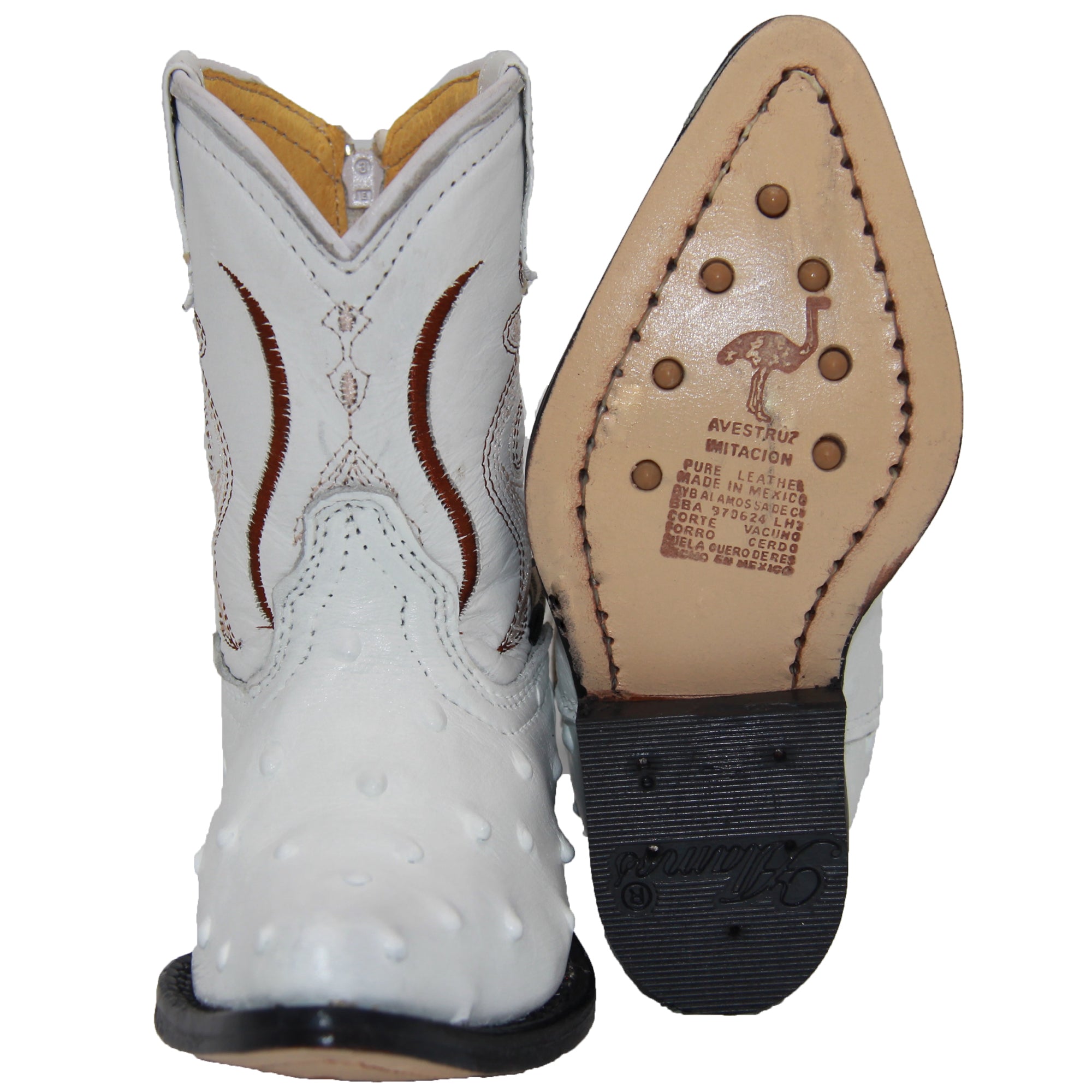 Kids Ostrich Print Western Boots Infant Toddler Cowboy Snip Toe Boot