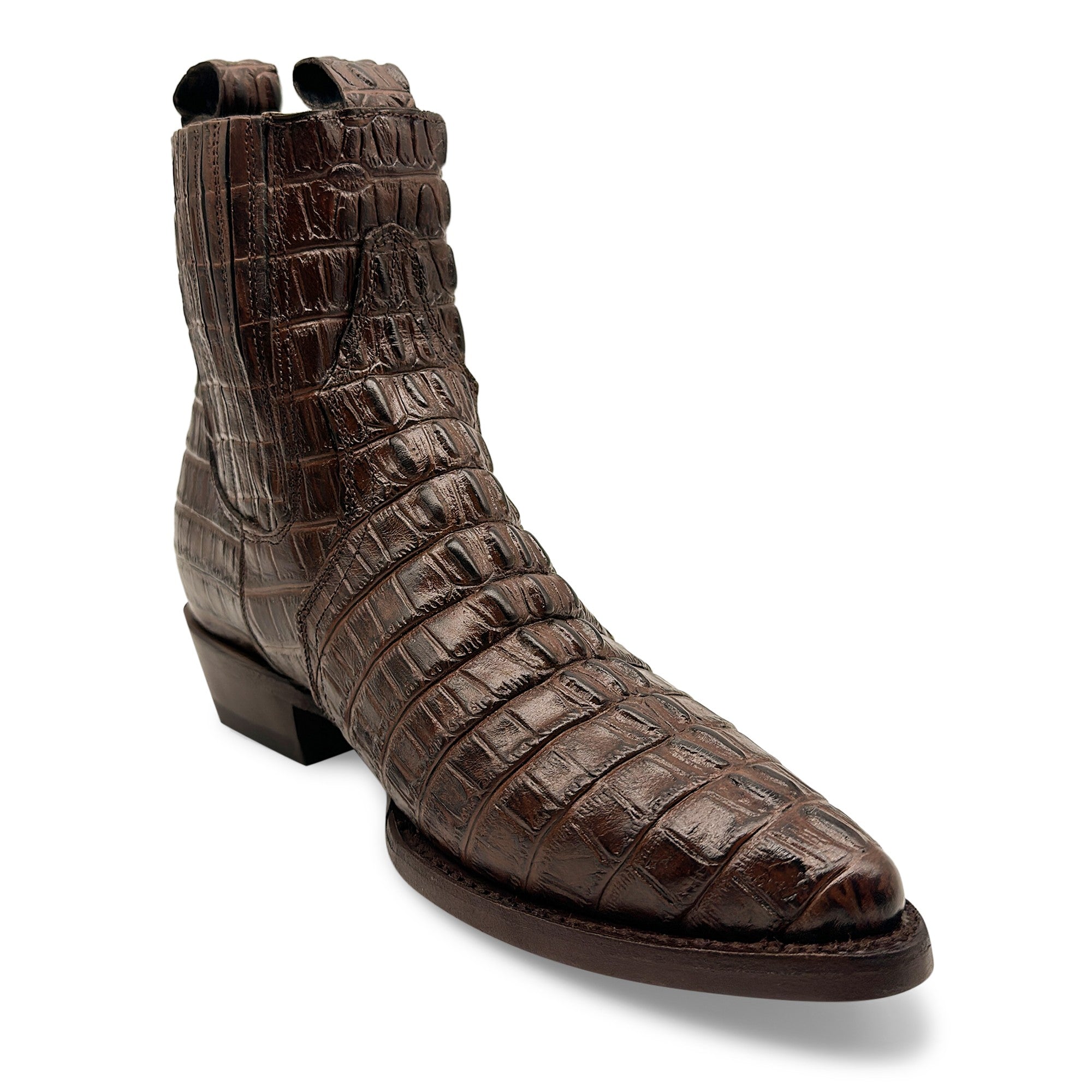 Men's Leather Crocodile Print Cowboy Ankle Boot J Toe Pull-On