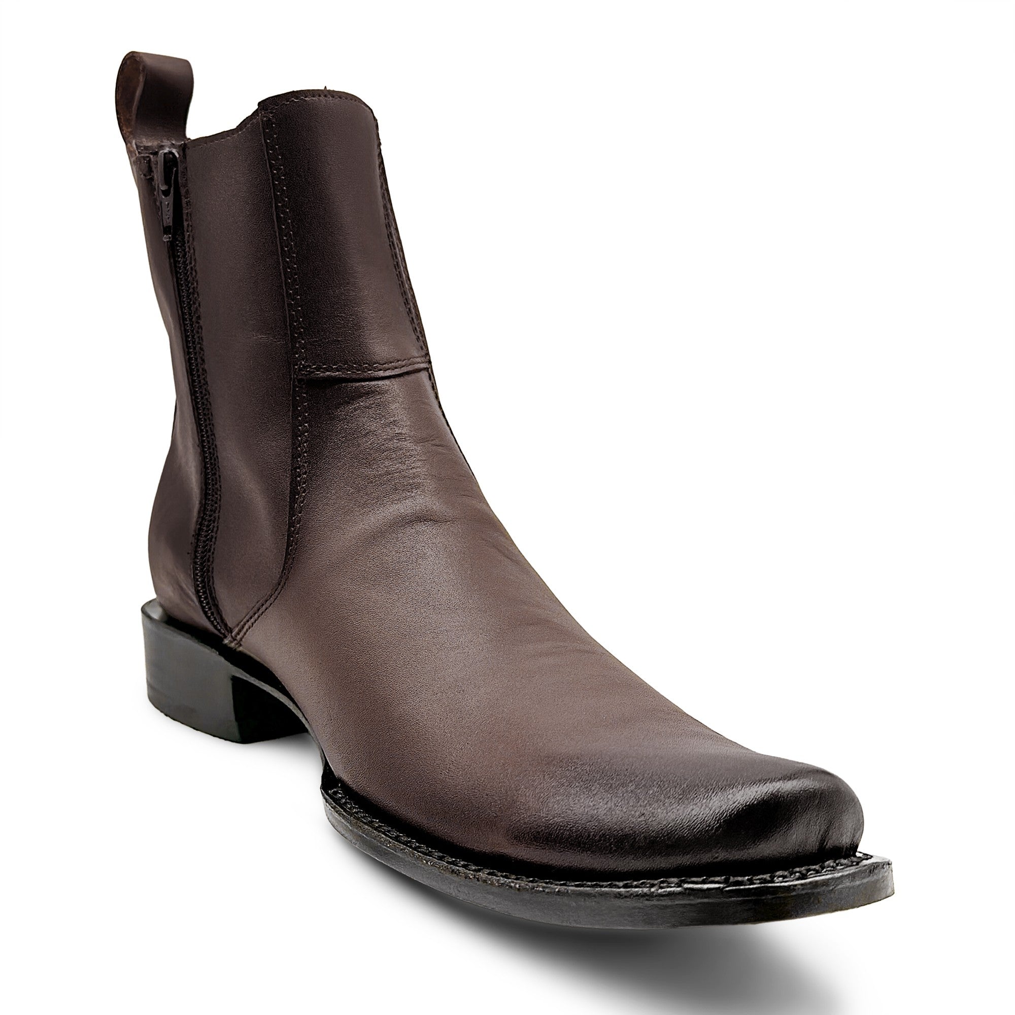 Men's Genuine Leather Ankle High Western Boot Side Zipper Square Toe Dress Cowboy Boot