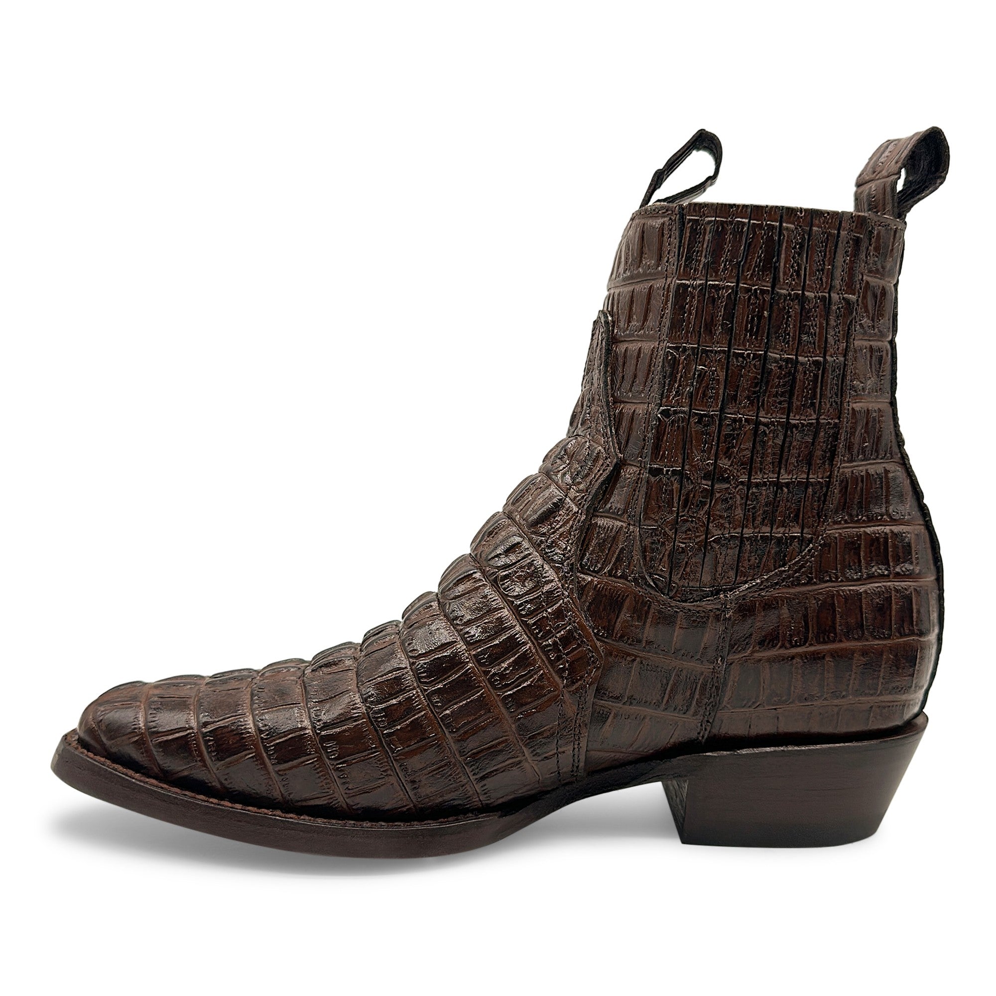 Men's Leather Crocodile Print Cowboy Ankle Boot J Toe Pull-On