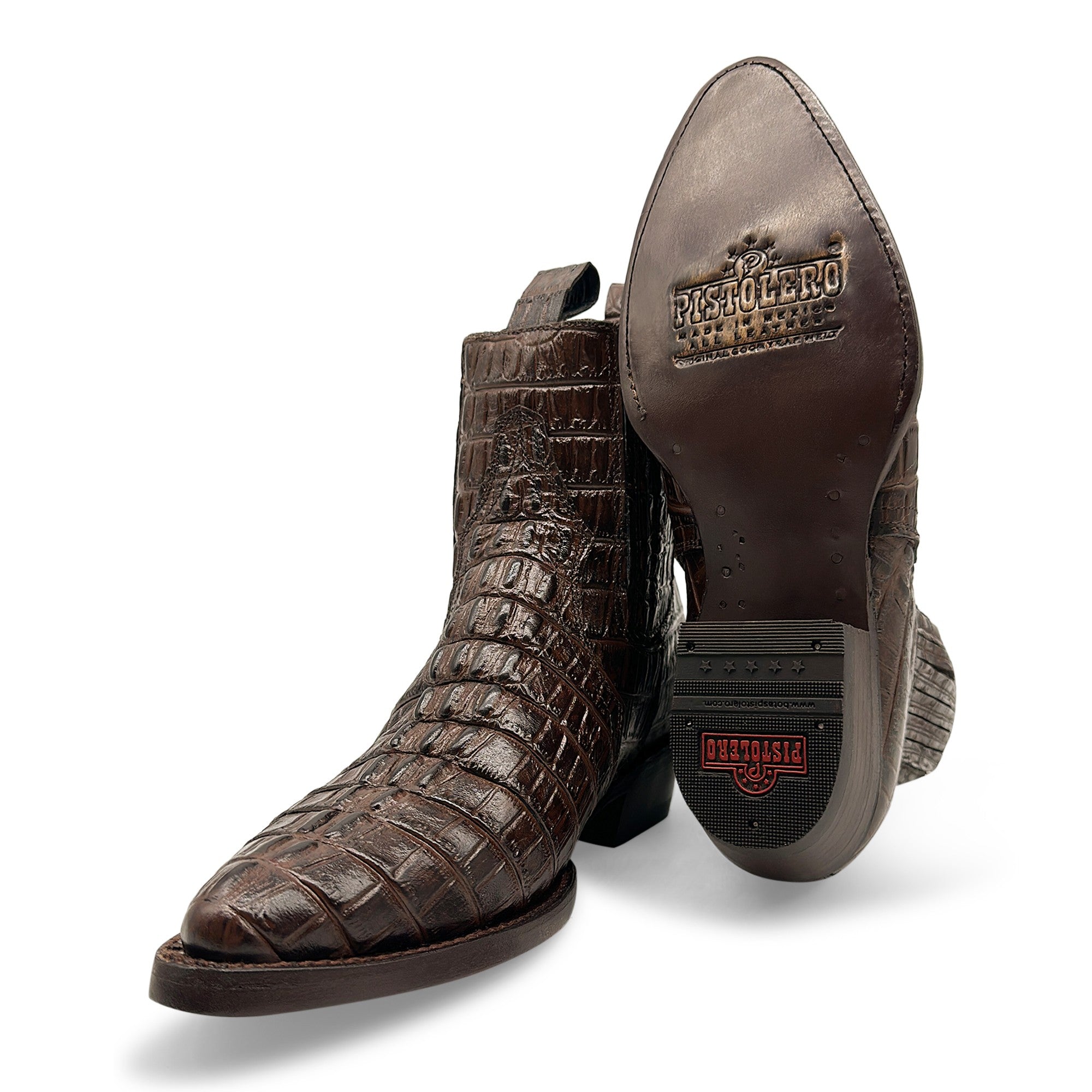 Men's Leather Crocodile Print Cowboy Ankle Boot J Toe Pull-On