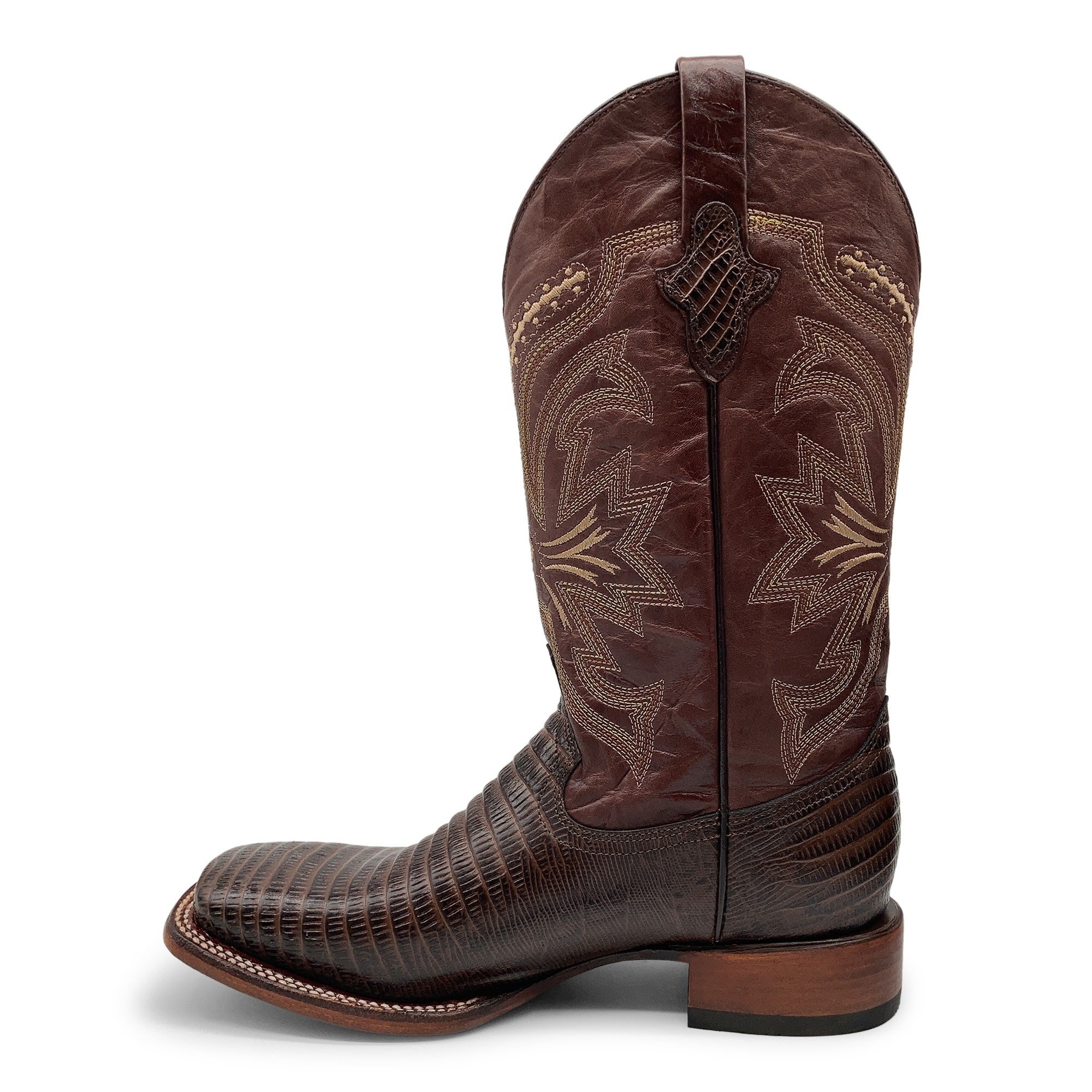 Men’s Leather Lizard Print Western Cowboy Boots Square Toe