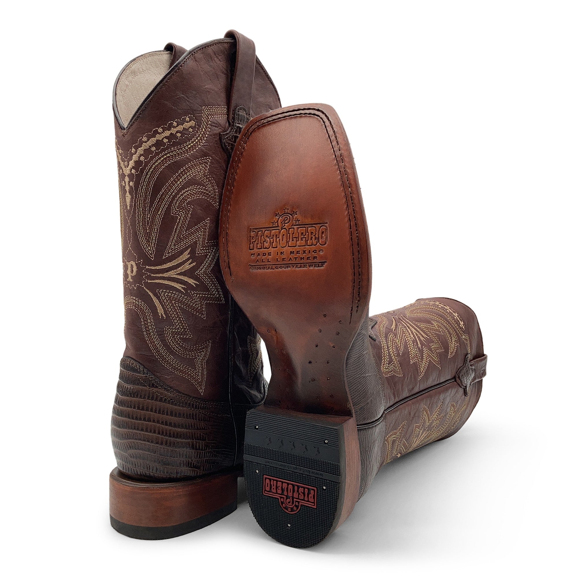 Men’s Leather Lizard Print Western Cowboy Boots Square Toe