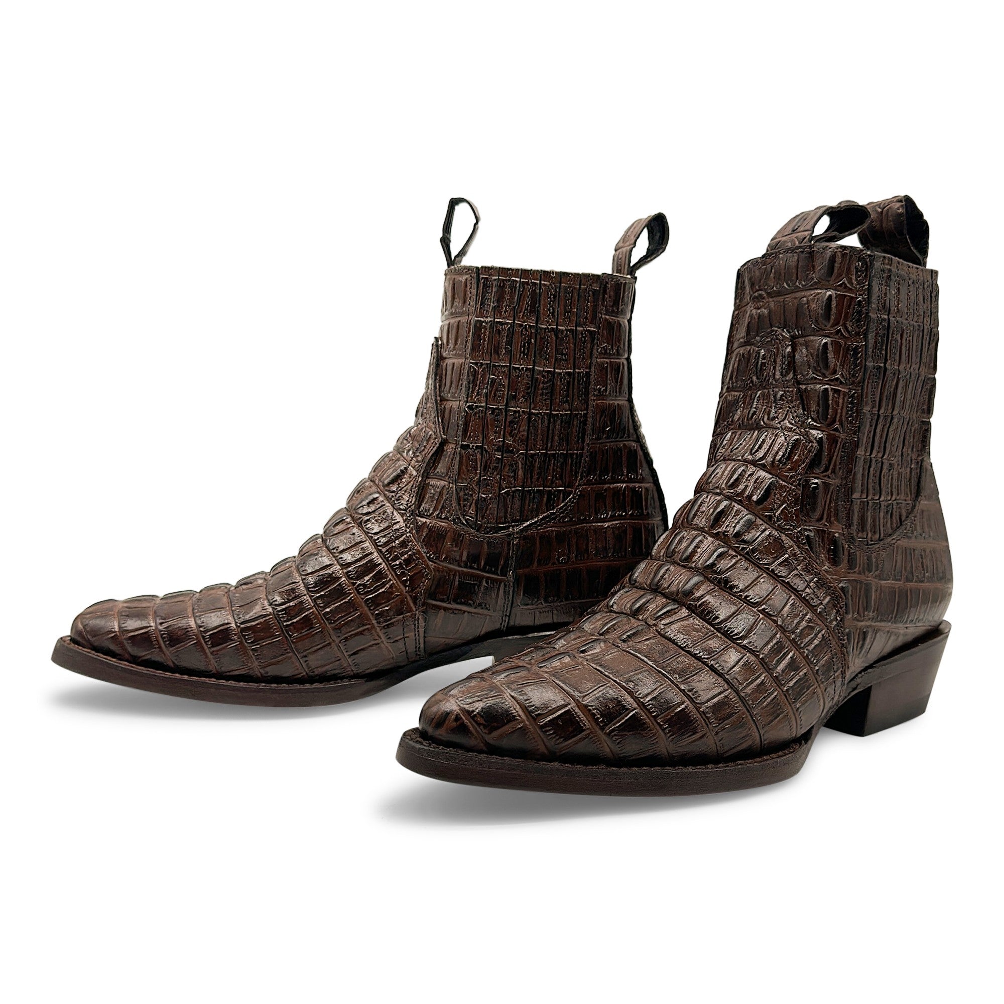 Men's Leather Crocodile Print Cowboy Ankle Boot J Toe Pull-On