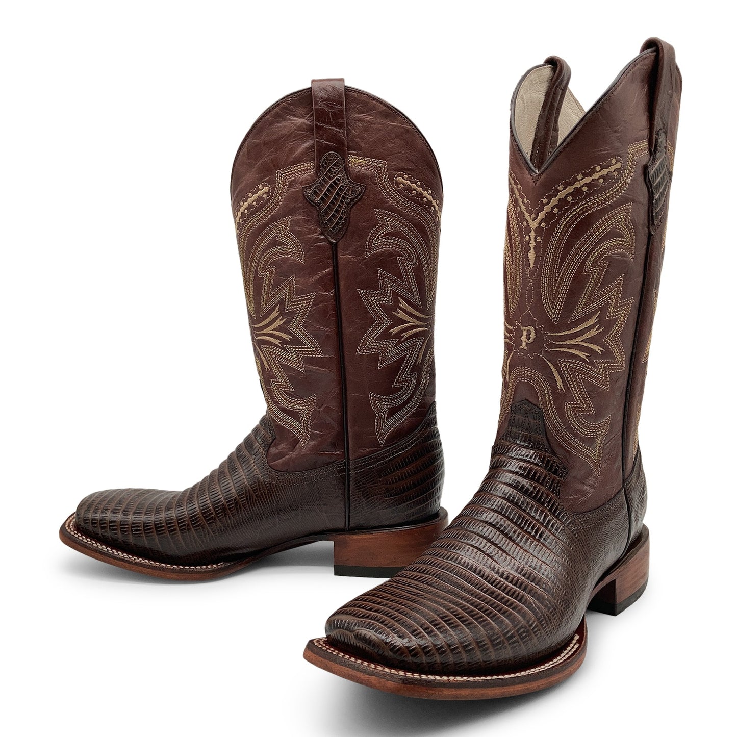 Men’s Leather Lizard Print Western Cowboy Boots Square Toe
