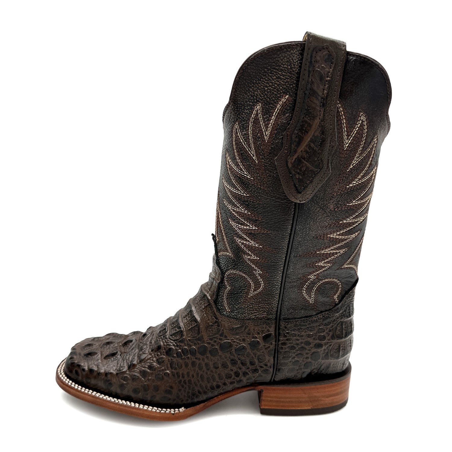 Men's Leather Square Toe Cowboy Boot Embossed Crocodile Alligator Print Western Boot