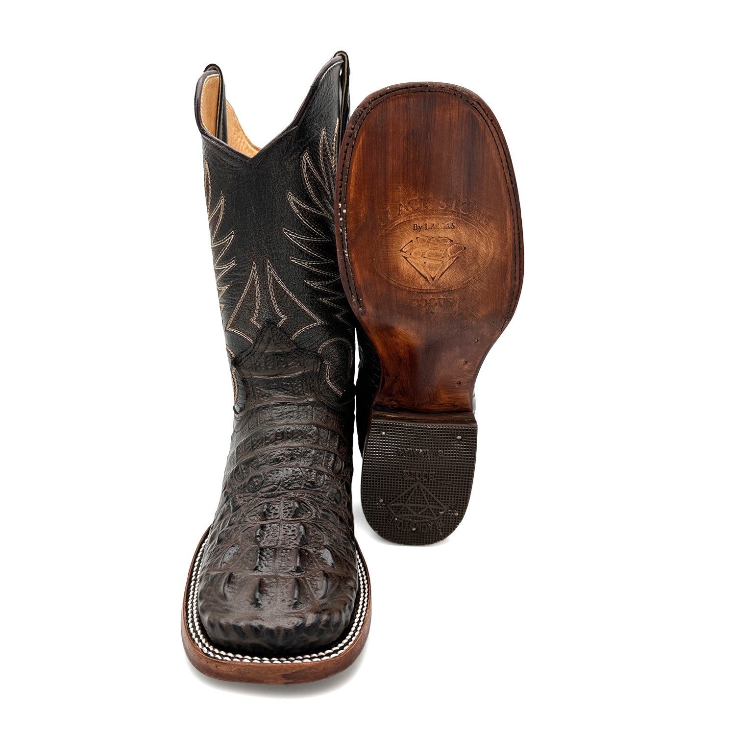 Men's Leather Square Toe Cowboy Boot Embossed Crocodile Alligator Print Western Boot