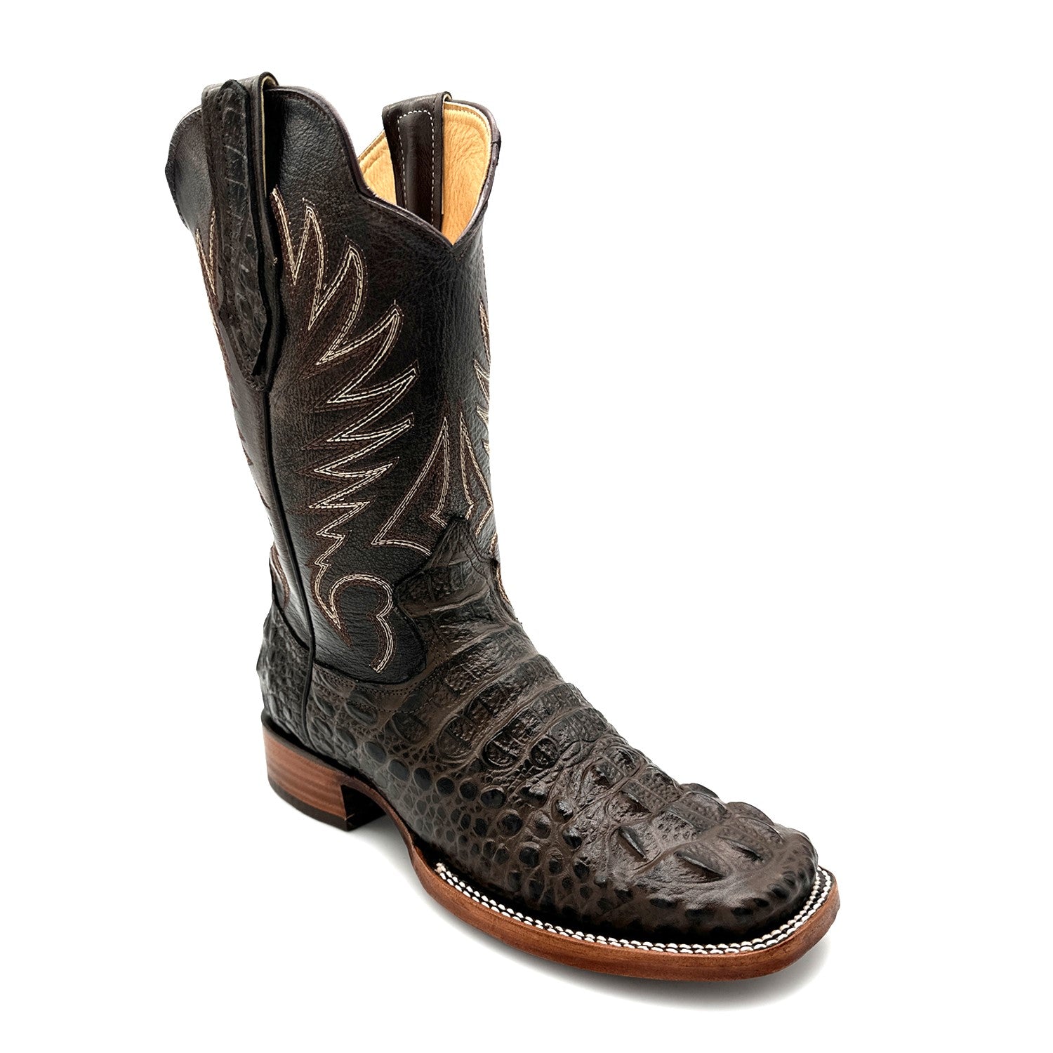 Men's Leather Square Toe Cowboy Boot Embossed Crocodile Alligator Print Western Boot