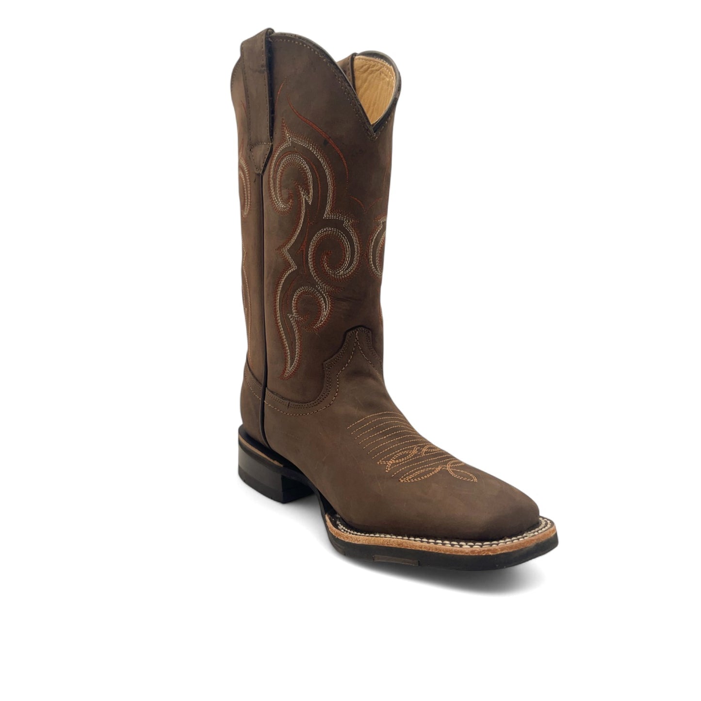 Men's Square Toe Leather Cowboy Boot Midcalf Rubber Sole