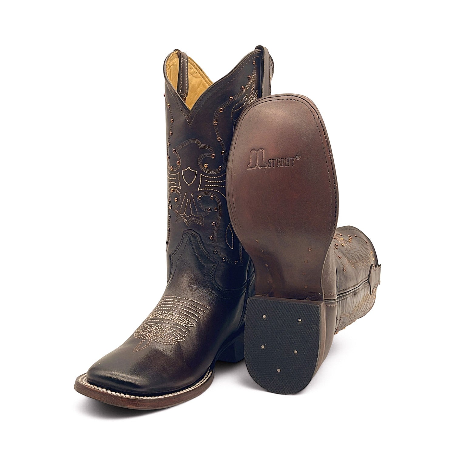 Women's Square Toe Western Leather Boots Midcalf Cowboy Boots