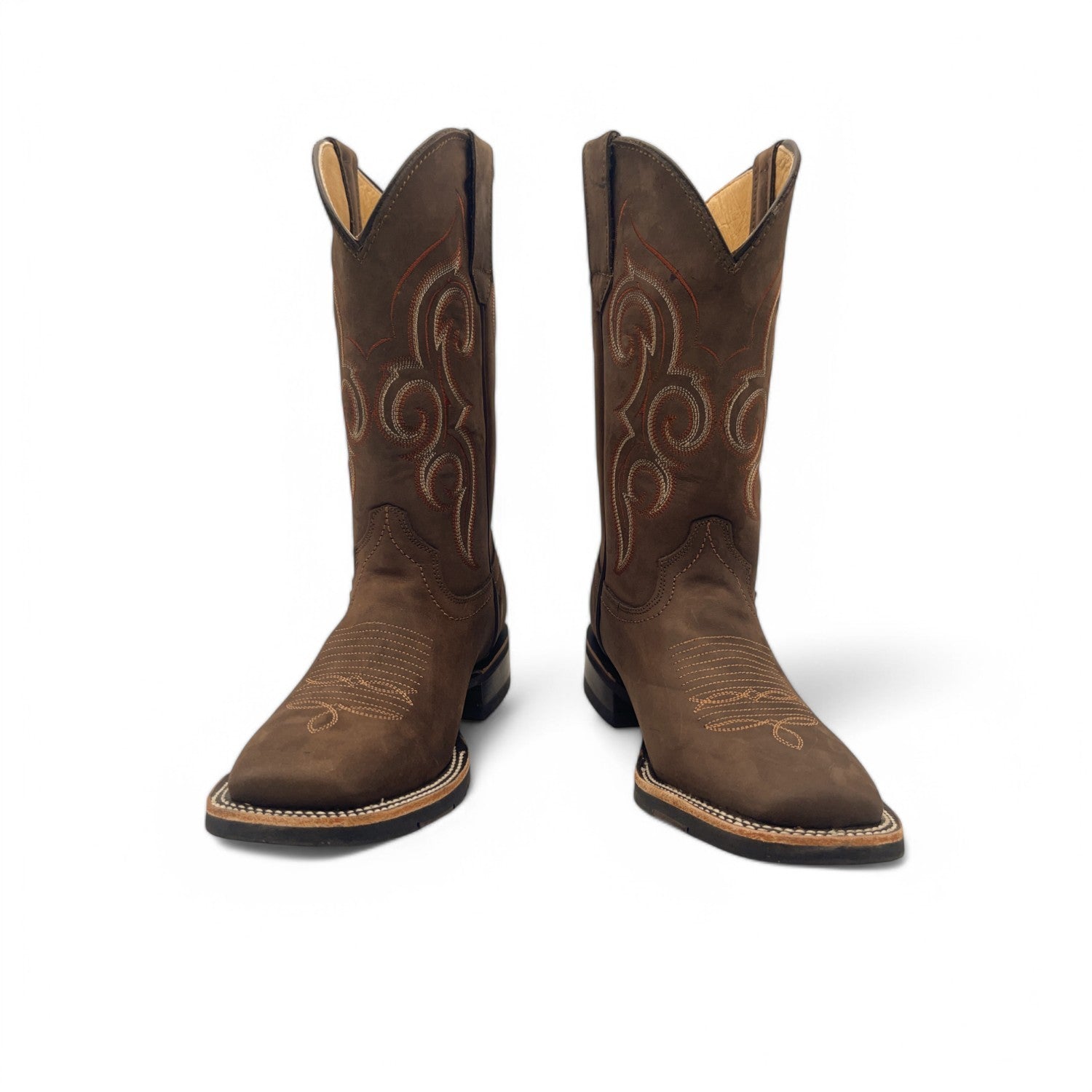 Men's Square Toe Leather Cowboy Boot Midcalf Rubber Sole