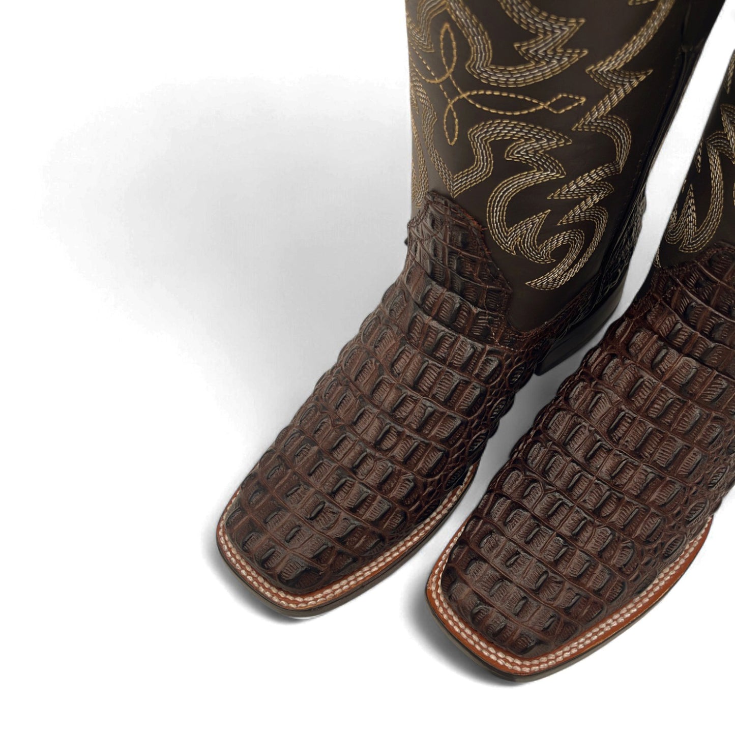 Men’s Leather Square Toe Western Boot With Embossed Crocodile Print