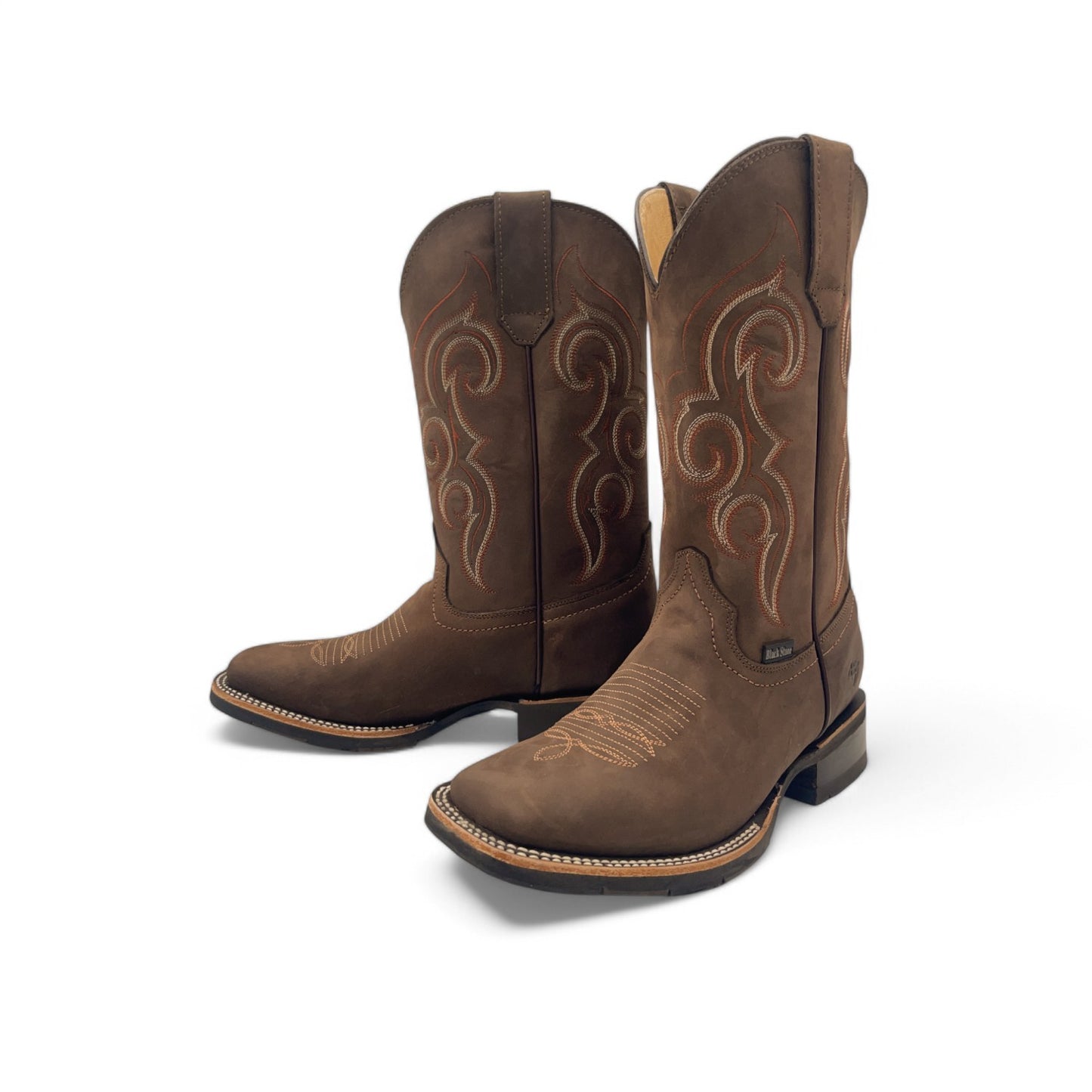 Men's Square Toe Leather Cowboy Boot Midcalf Rubber Sole