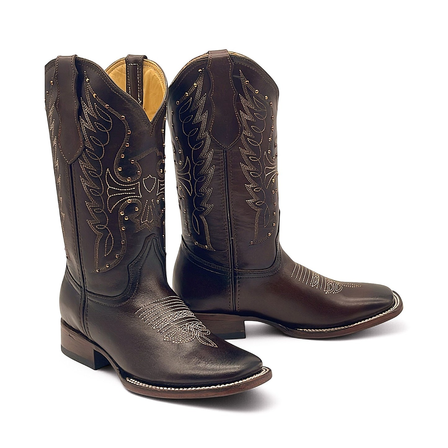 Women's Square Toe Western Leather Boots Midcalf Cowboy Boots