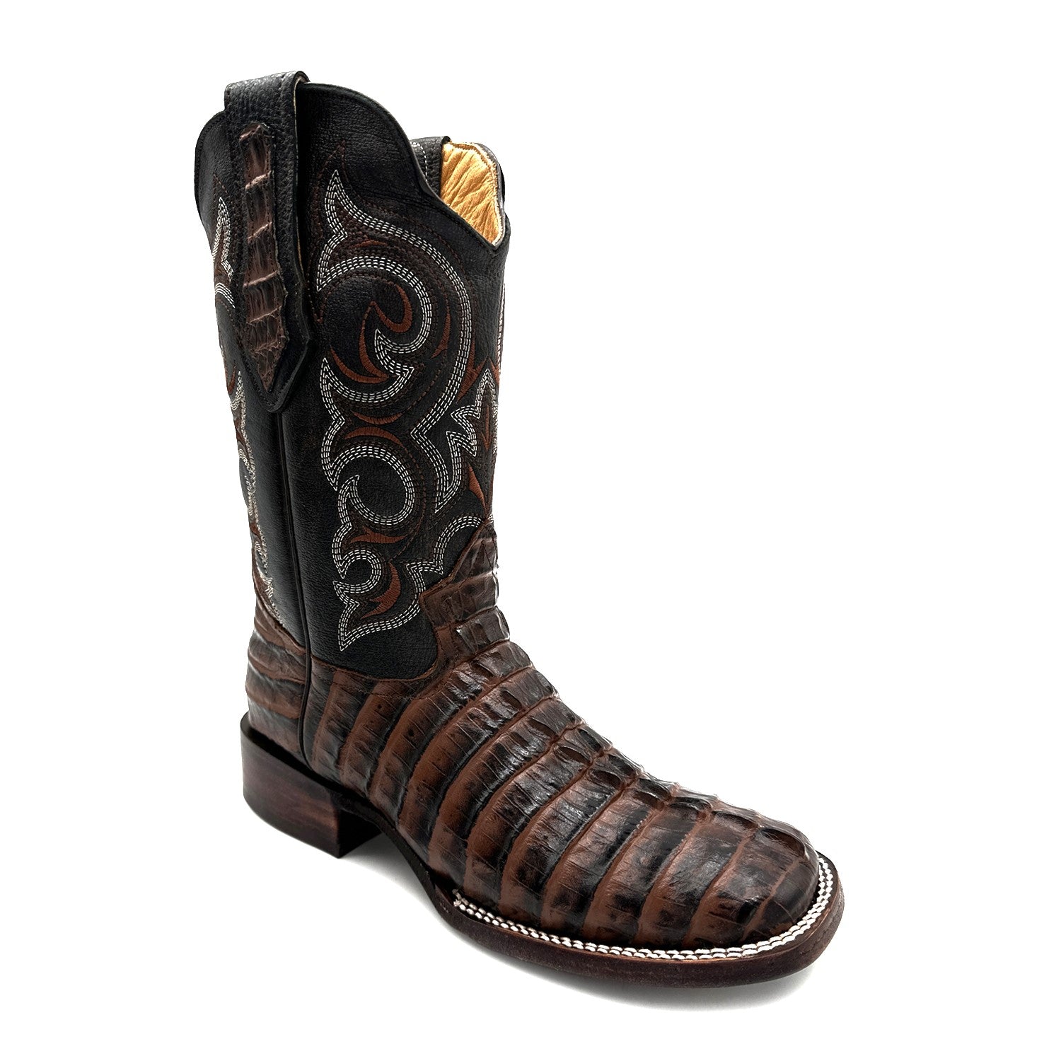 Men's Leather Alligator Tail Print Square Toe Western Cowboy Boot