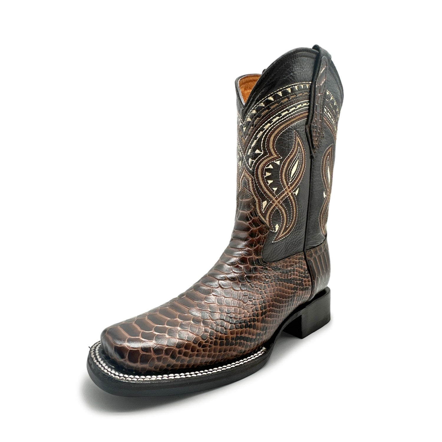 Men's Exotic Snakeskin Square Toe Phyton Print Genuine Leather Western Boots