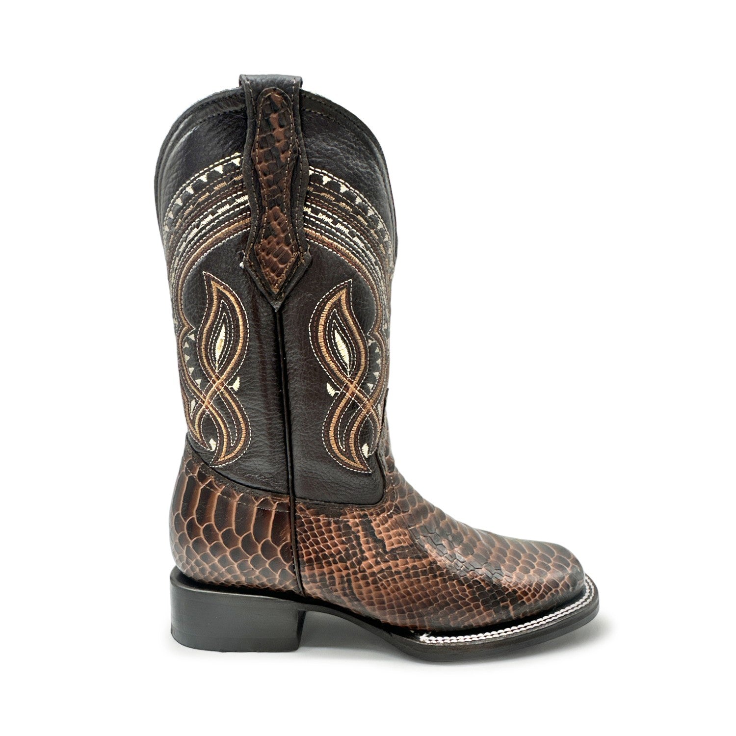 Men's Exotic Snakeskin Square Toe Phyton Print Genuine Leather Western Boots