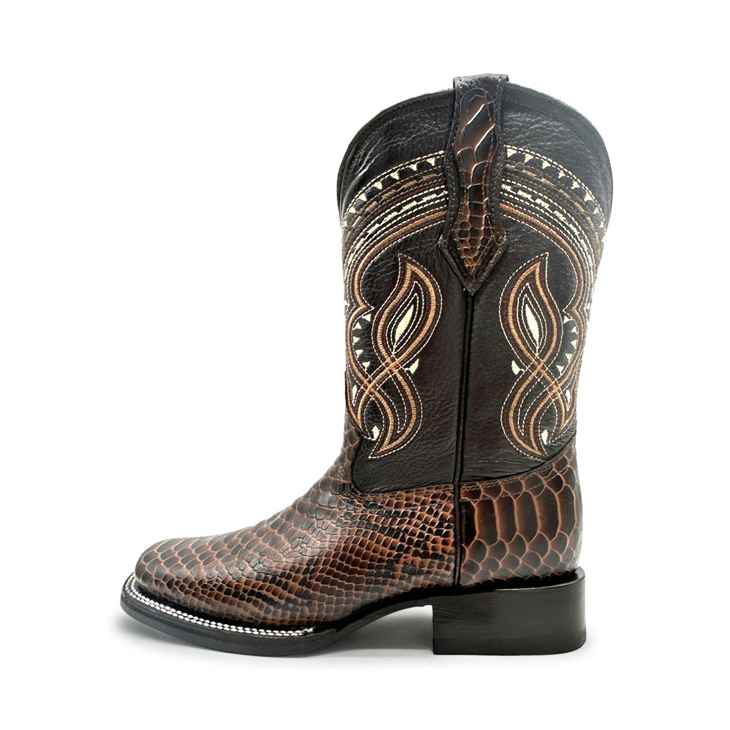 Men's Exotic Snakeskin Square Toe Phyton Print Genuine Leather Western Boots