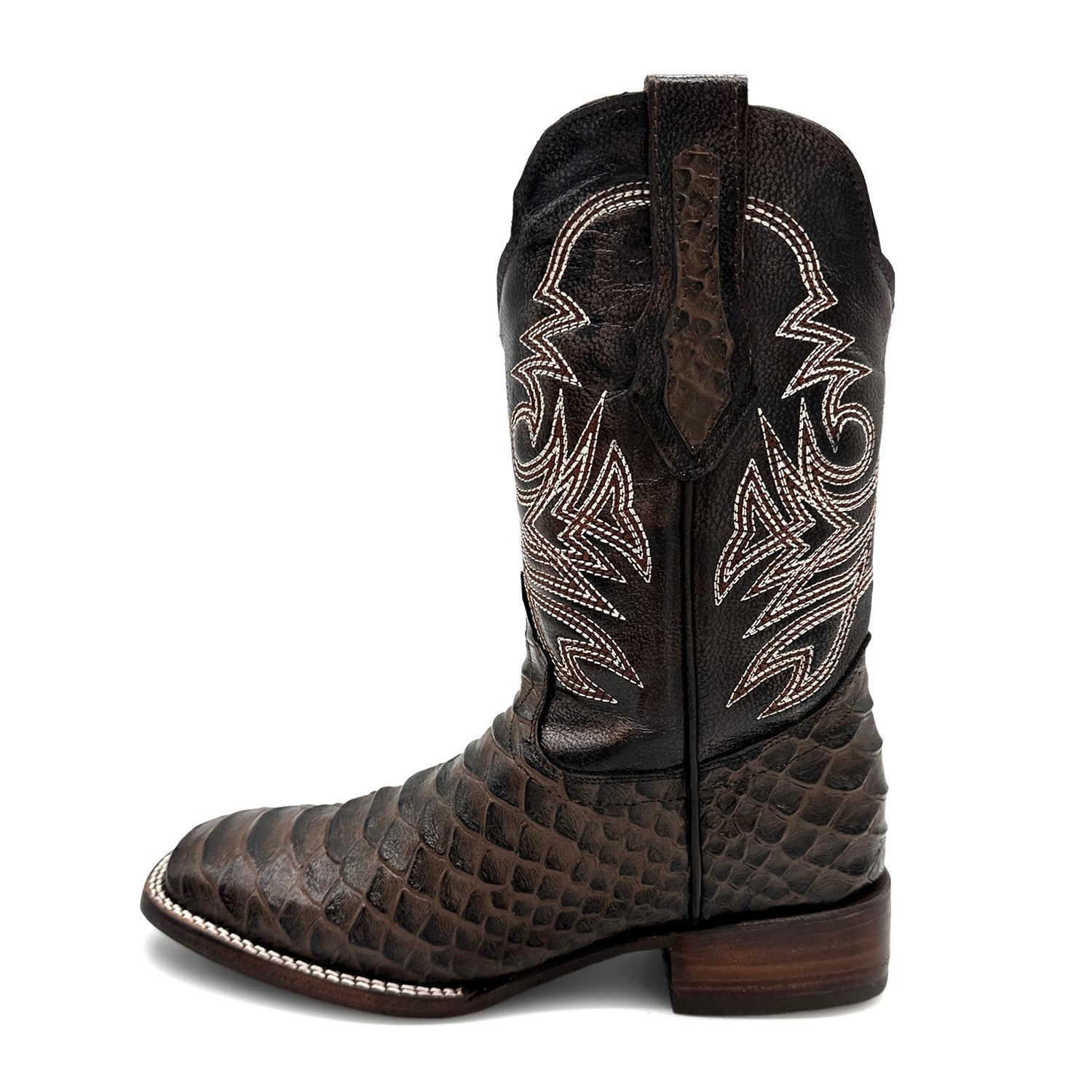 Men's Leather Exotic Python Print Square Toe Cowboy Boot