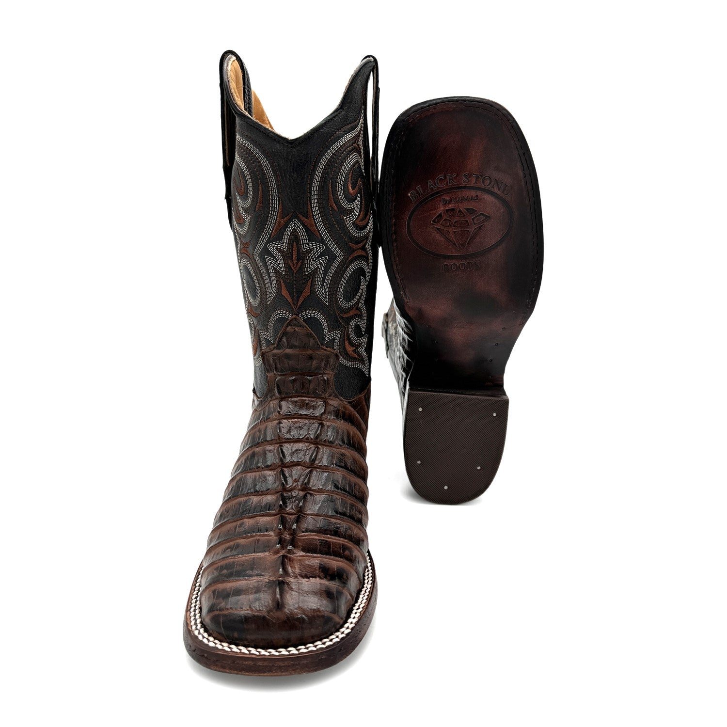 Men's Leather Alligator Tail Print Square Toe Western Cowboy Boot