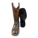 MENS EXOTIC PYTHON SNAKE PRINT SQUARE TOE LEATHER BOOT