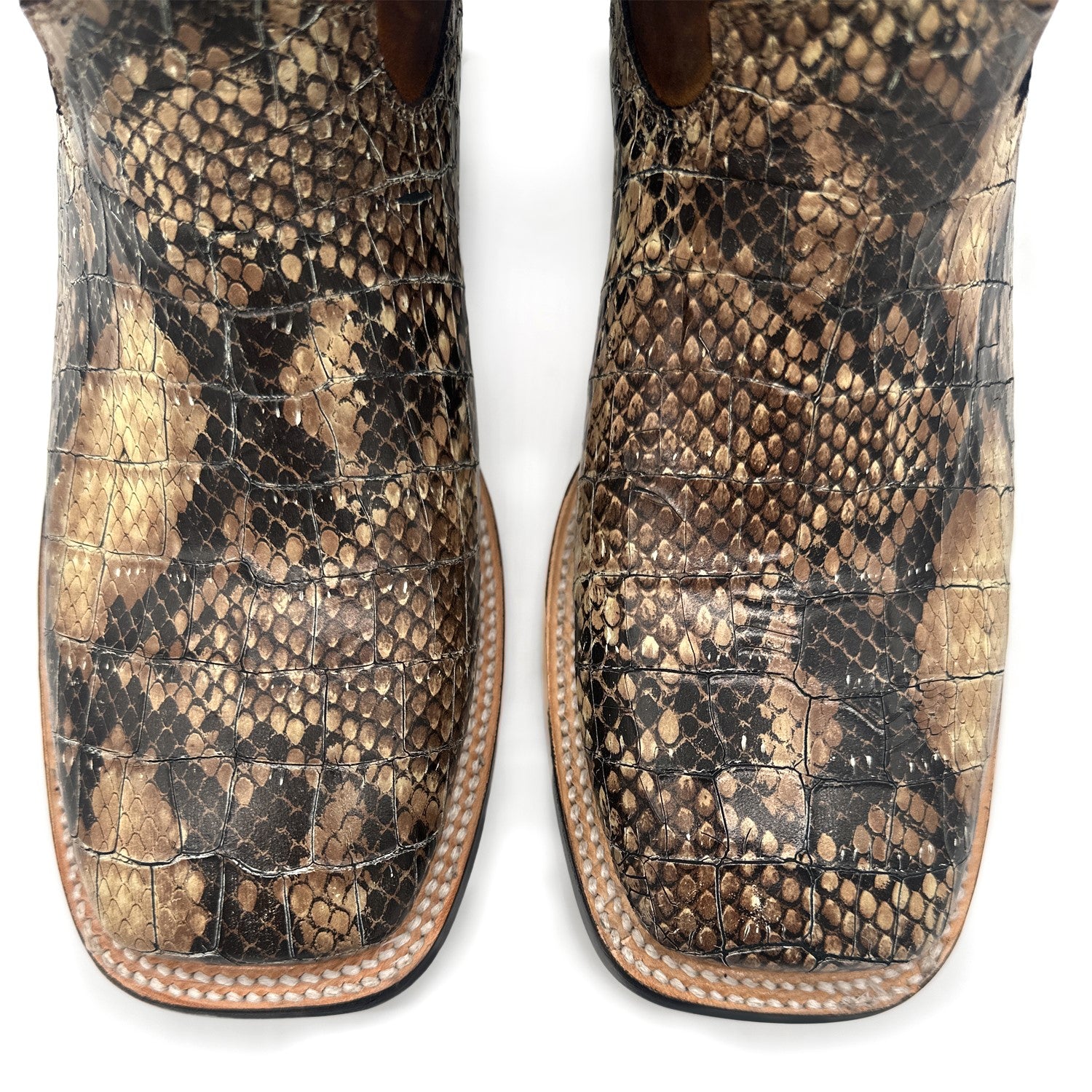 MENS EXOTIC PYTHON SNAKE PRINT SQUARE TOE LEATHER BOOT
