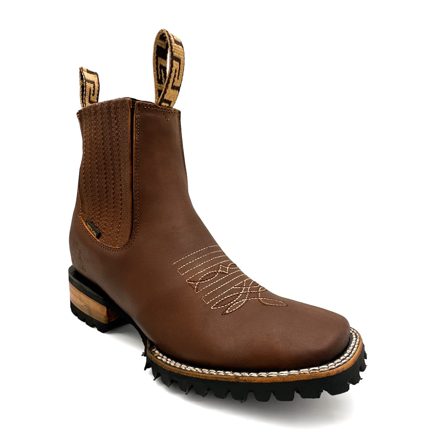 Men's Leather Square Toe Western Ankle Boot