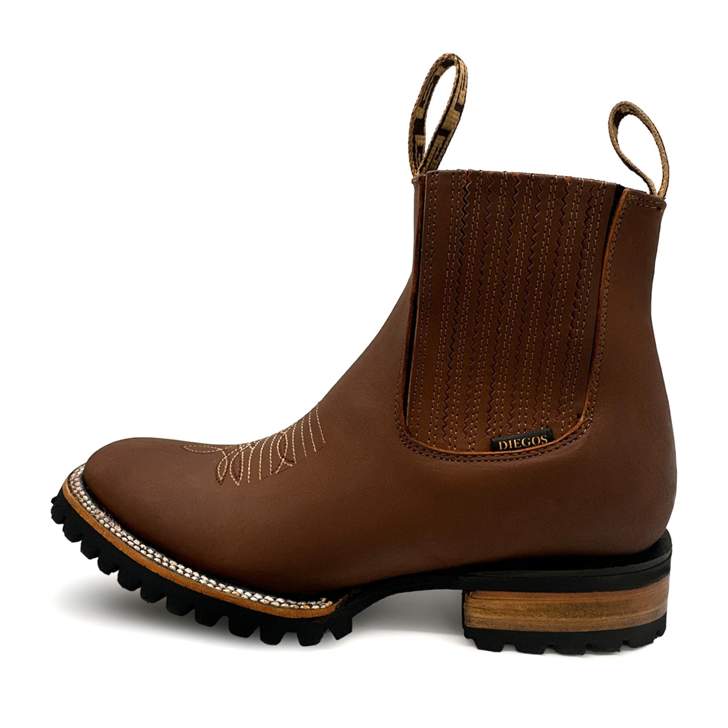 Men's Leather Square Toe Western Ankle Boot