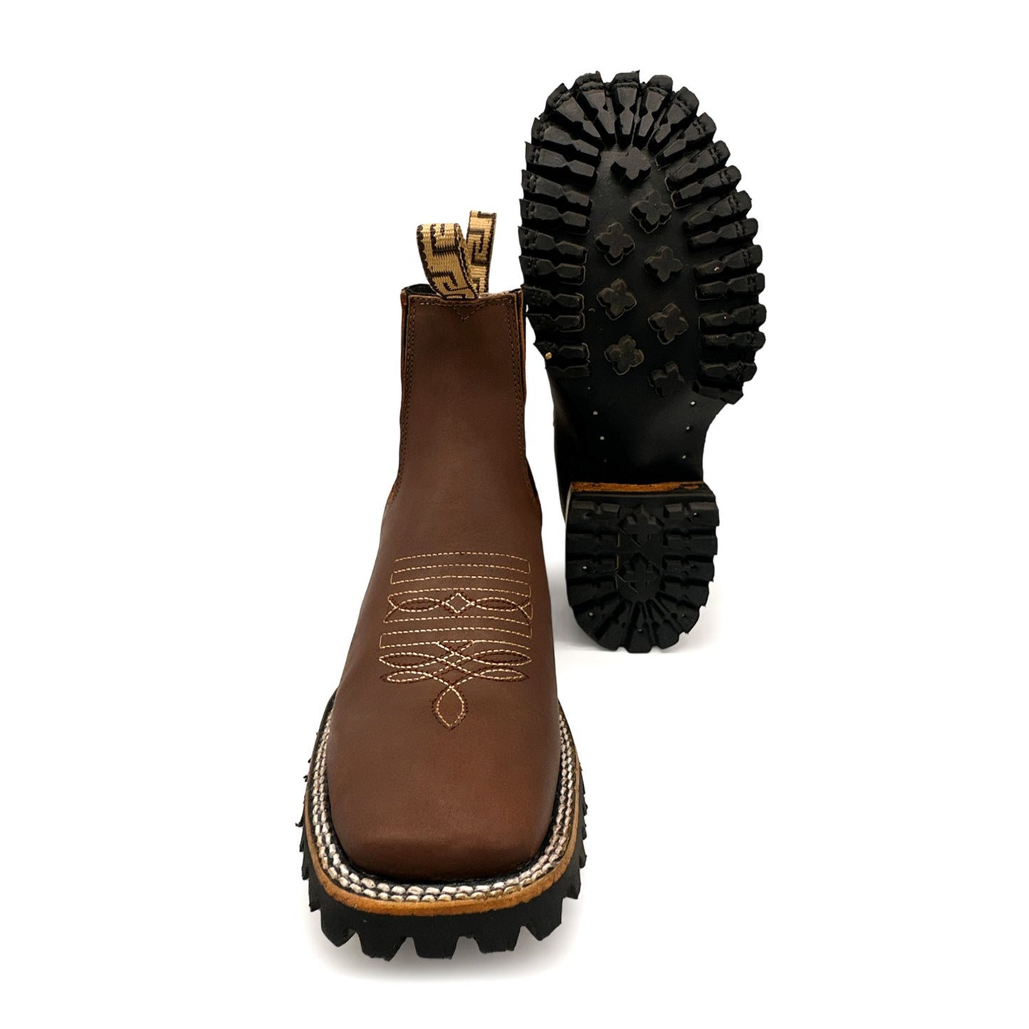 Men's Leather Square Toe Western Ankle Boot