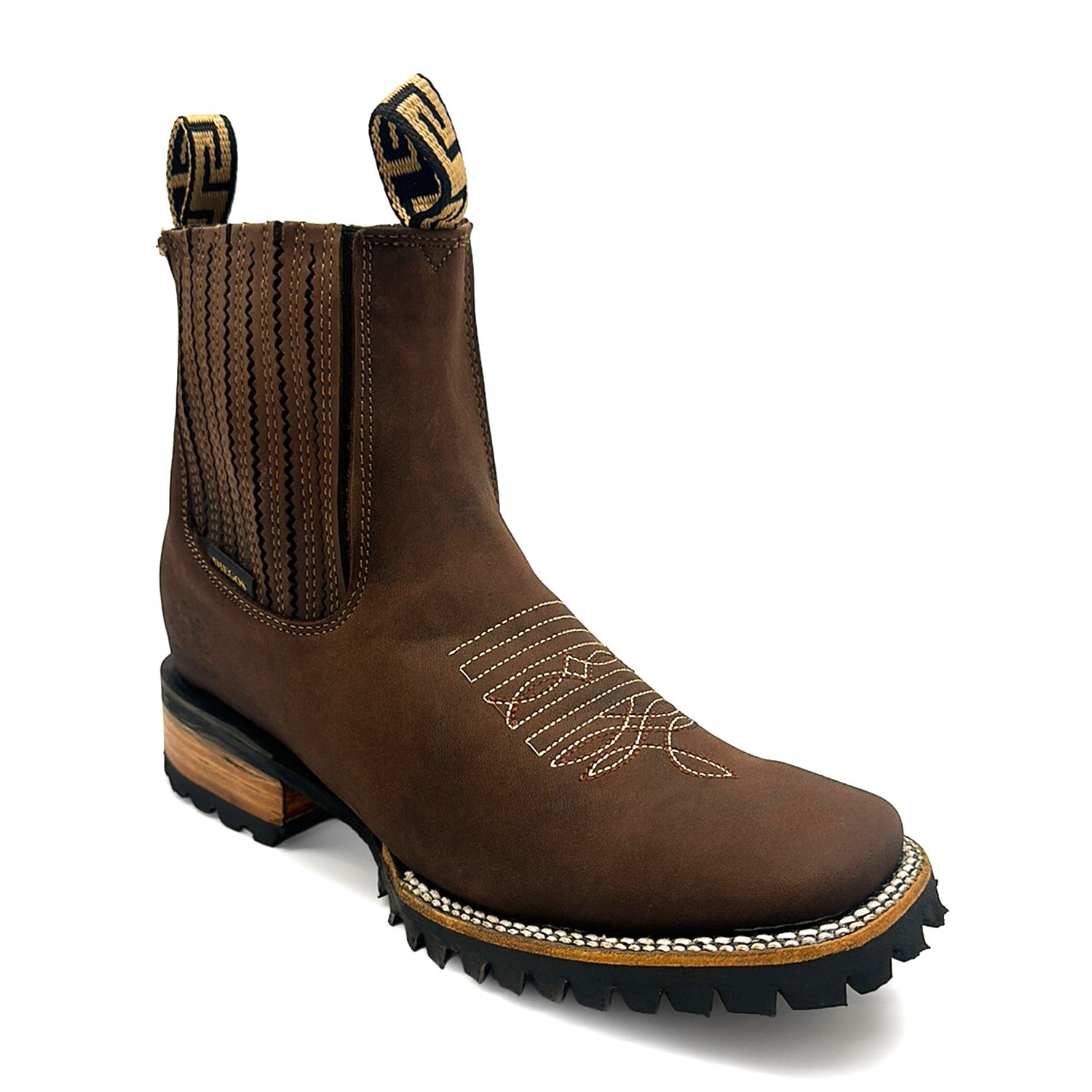 Men's Leather Square Toe Western Ankle Work Boot