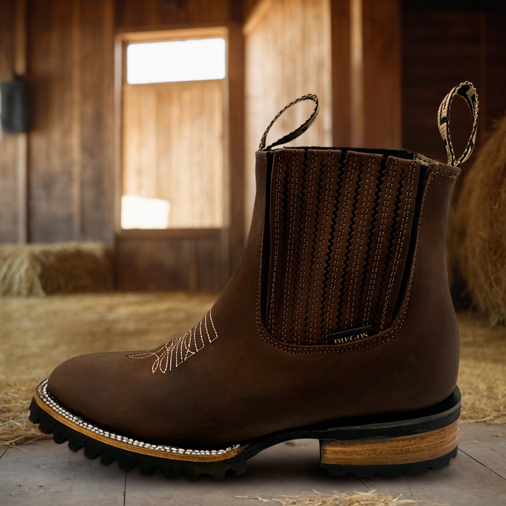 Men's Leather Square Toe Western Ankle Work Boot