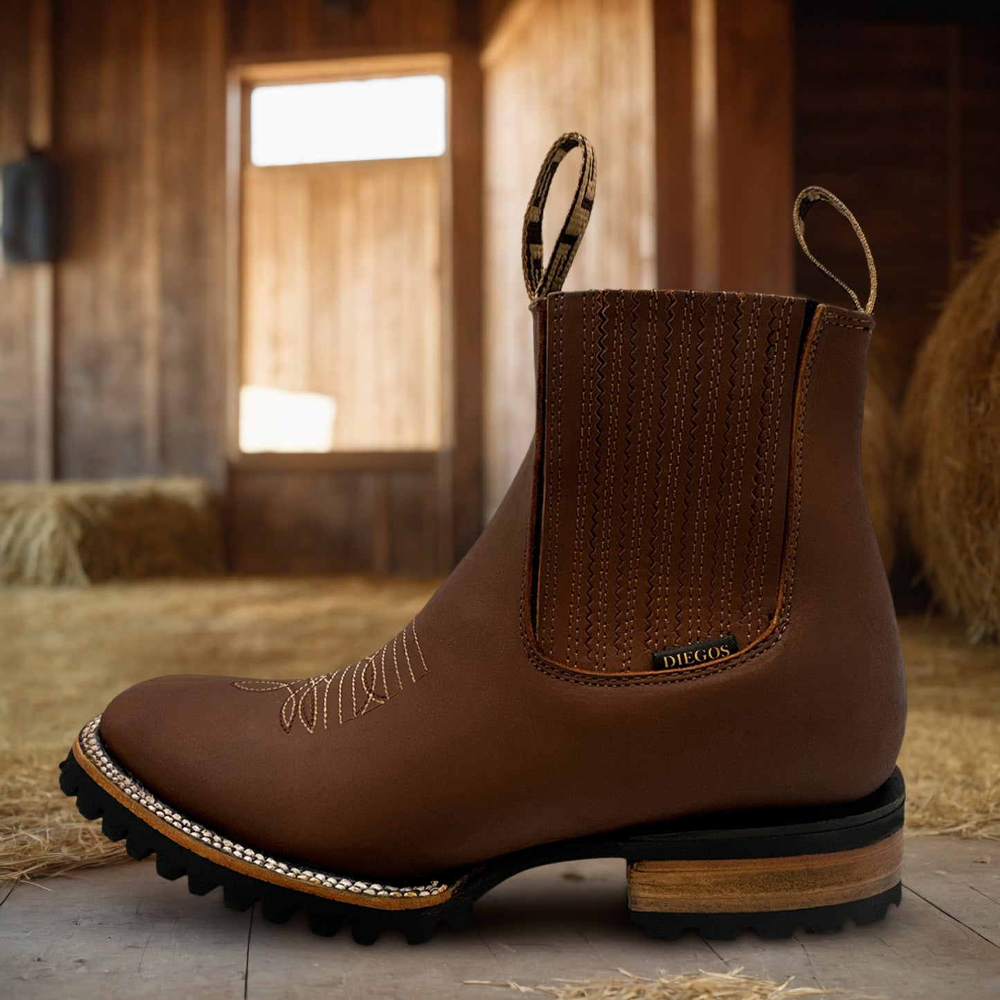 Men's Leather Square Toe Western Ankle Boot