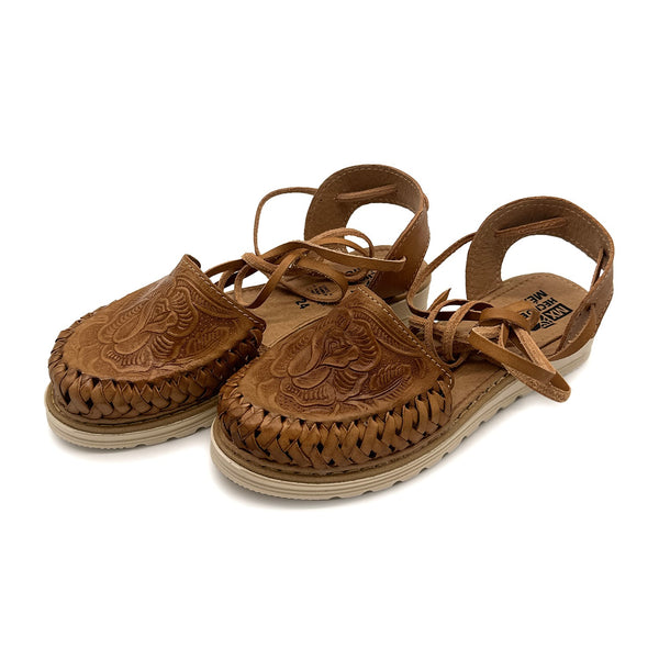 WOMEN’S LACE UP ENGRAVED LEATHER MEXICAN HUARACHE SANDAL