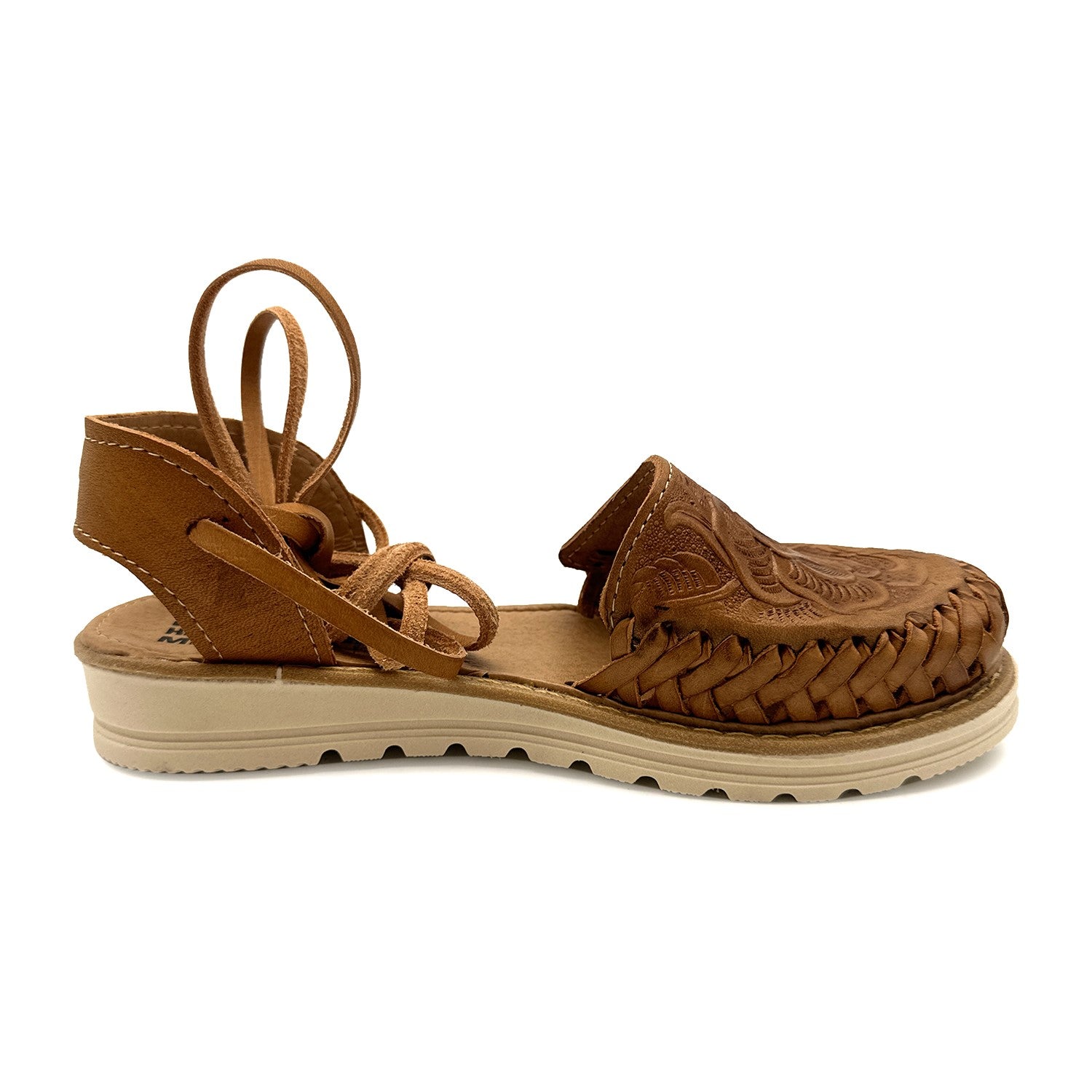 WOMEN’S LACE UP ENGRAVED LEATHER MEXICAN HUARACHE SANDAL