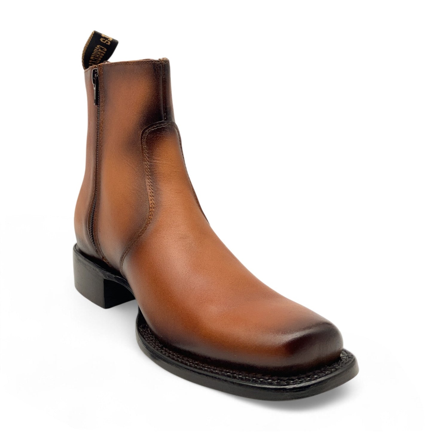 Men’s Leather Ankle Western Boot Side Zipper Square Toe